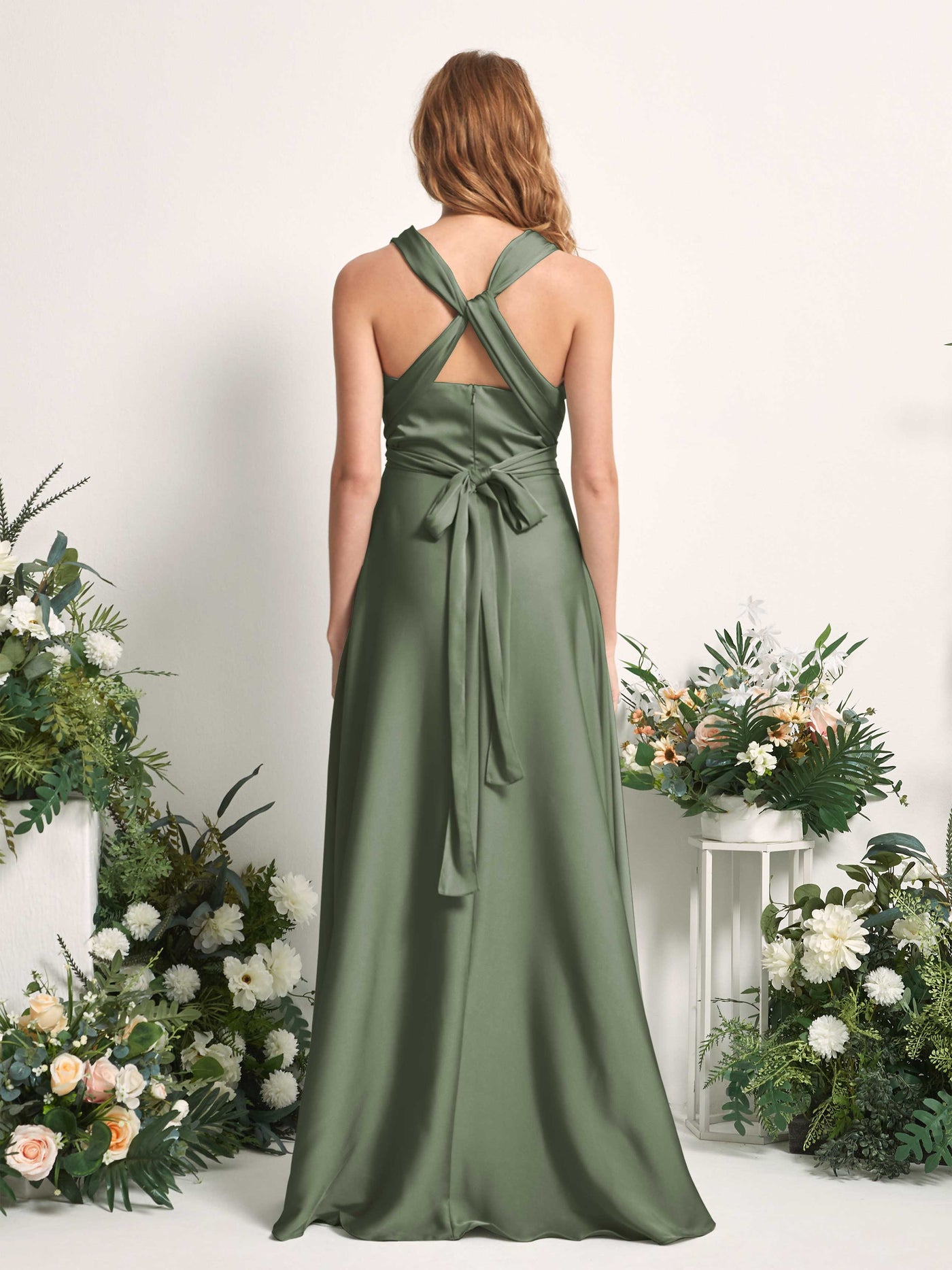 Carlyna Vestido línea A cuello de corazón hasta el suelo dama de honor Verde Oliva #color_verde-oliva