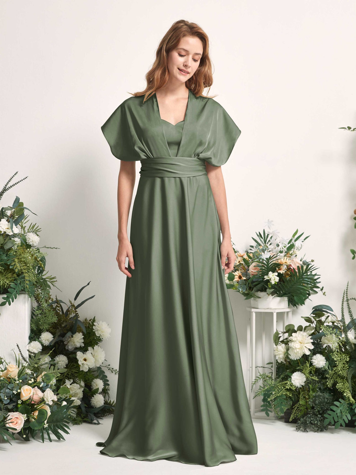 Carlyna Vestido línea A cuello de corazón hasta el suelo dama de honor Verde Oliva #color_verde-oliva