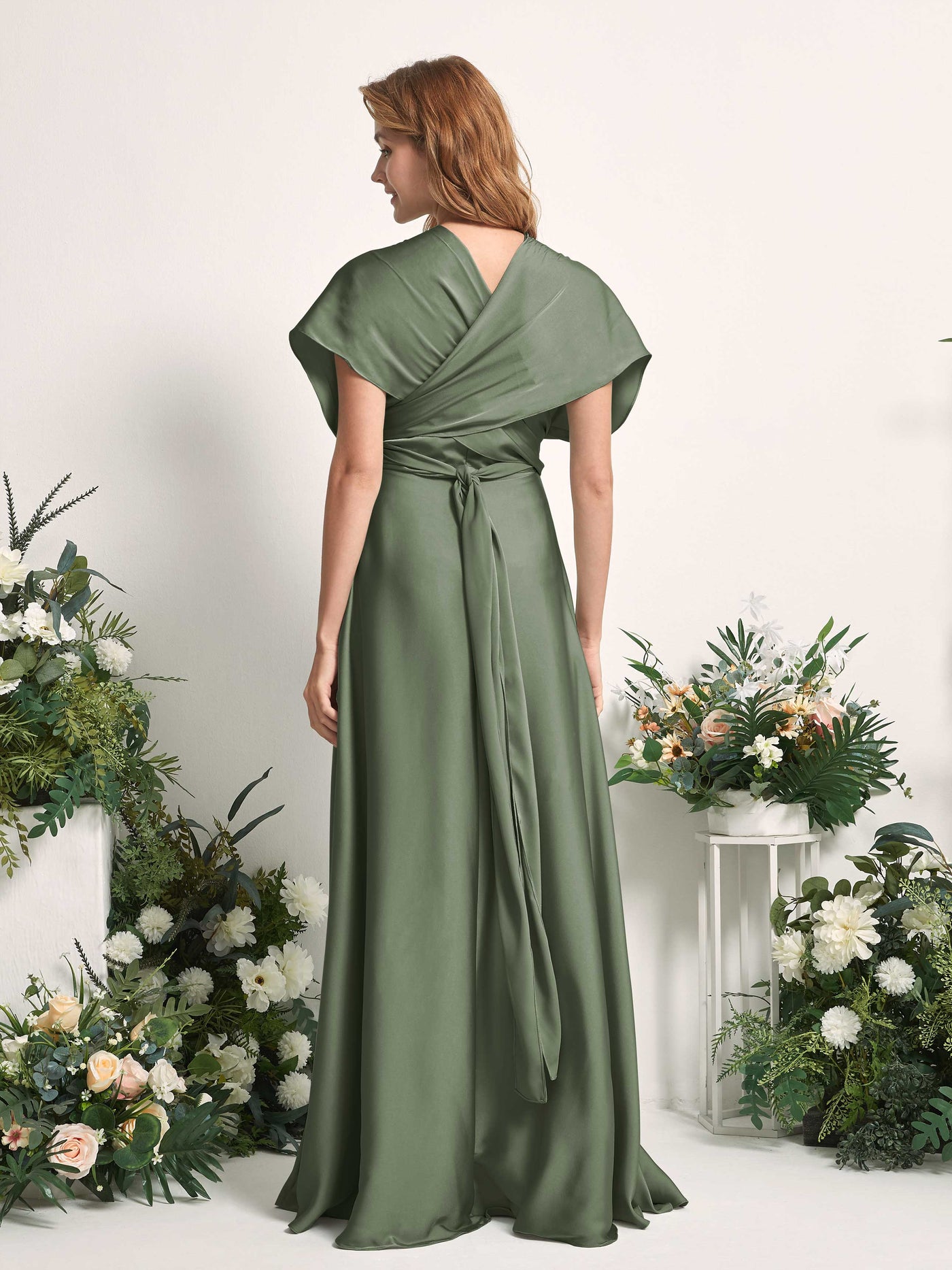 Carlyna Vestido línea A cuello de corazón hasta el suelo dama de honor Verde Oliva #color_verde-oliva