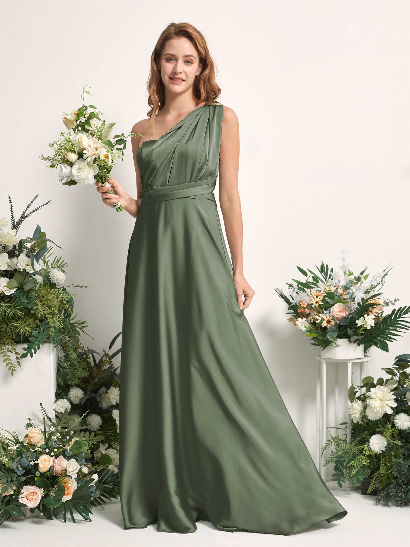 Carlyna Vestido línea A cuello de corazón hasta el suelo dama de honor Verde Oliva #color_verde-oliva