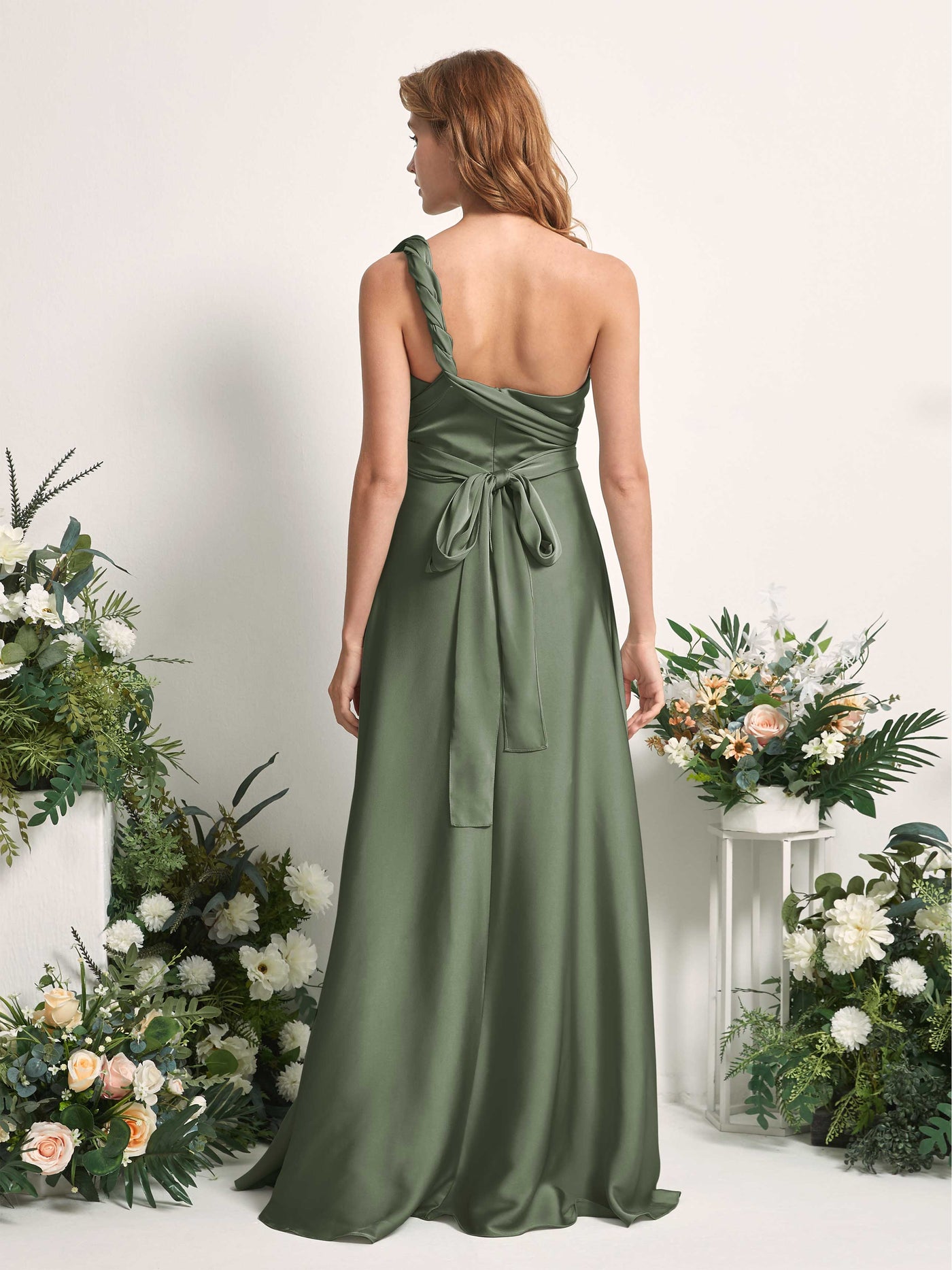 Carlyna Vestido línea A cuello de corazón hasta el suelo dama de honor Verde Oliva #color_verde-oliva