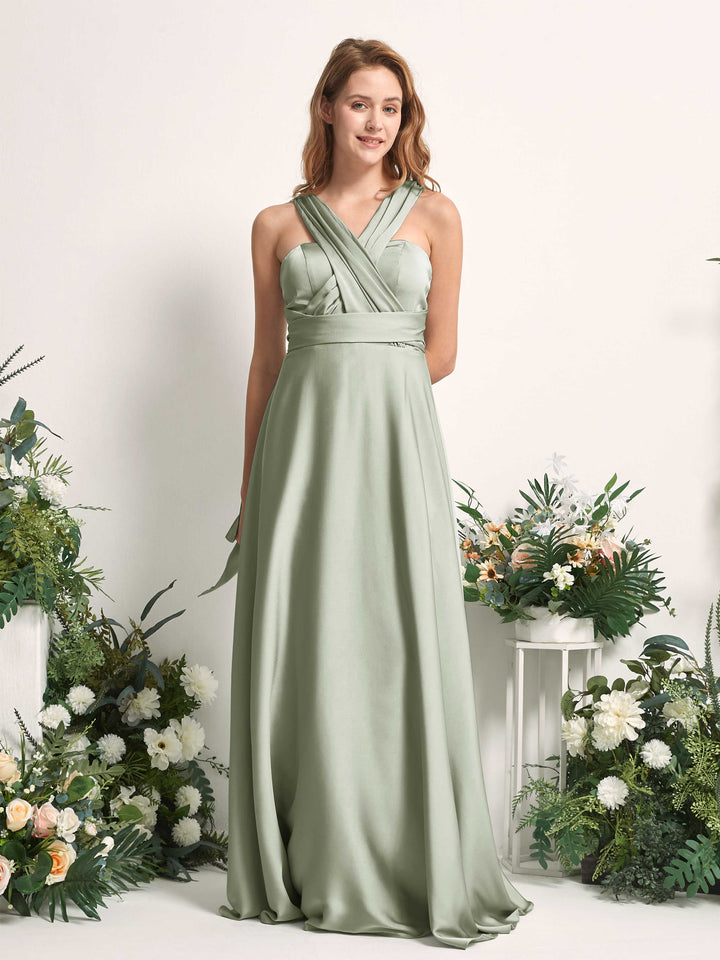 Carlyna Vestido línea A cuello de corazón hasta el suelo dama de honor Verde Salvia 