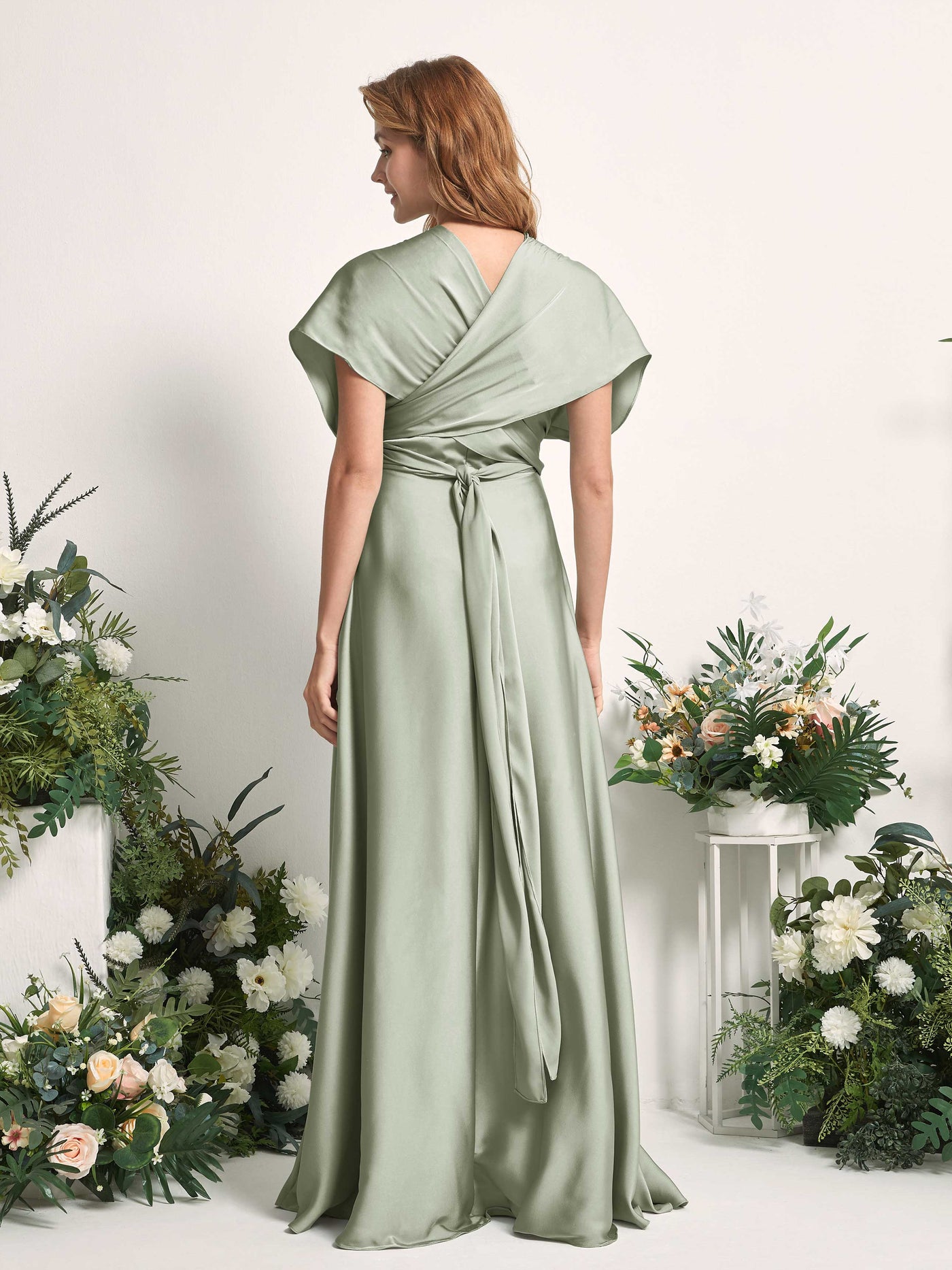 Carlyna Vestido línea A cuello de corazón hasta el suelo dama de honor Verde Salvia #color_verde-salvia