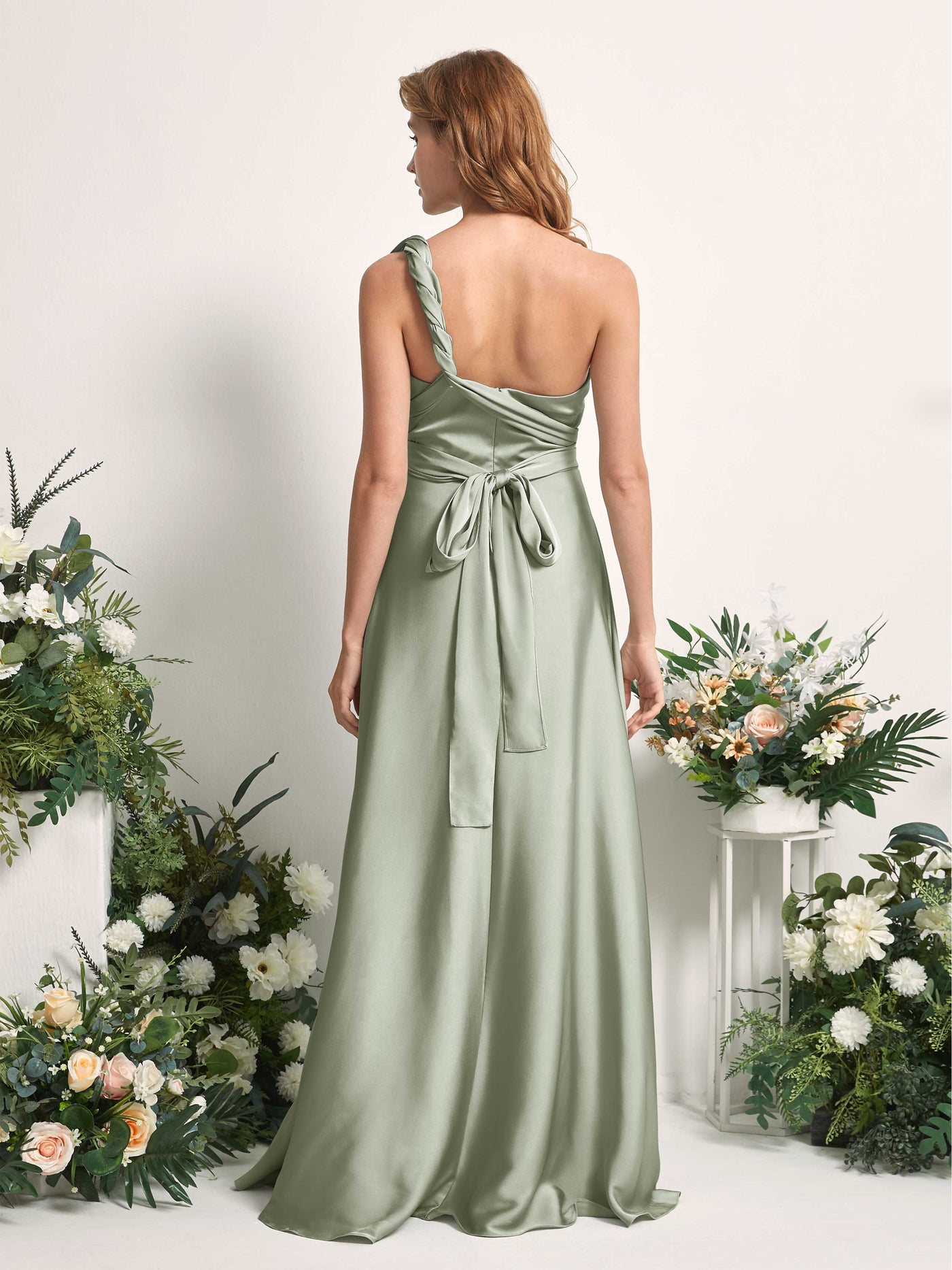 Carlyna Vestido línea A cuello de corazón hasta el suelo dama de honor Verde Salvia #color_verde-salvia