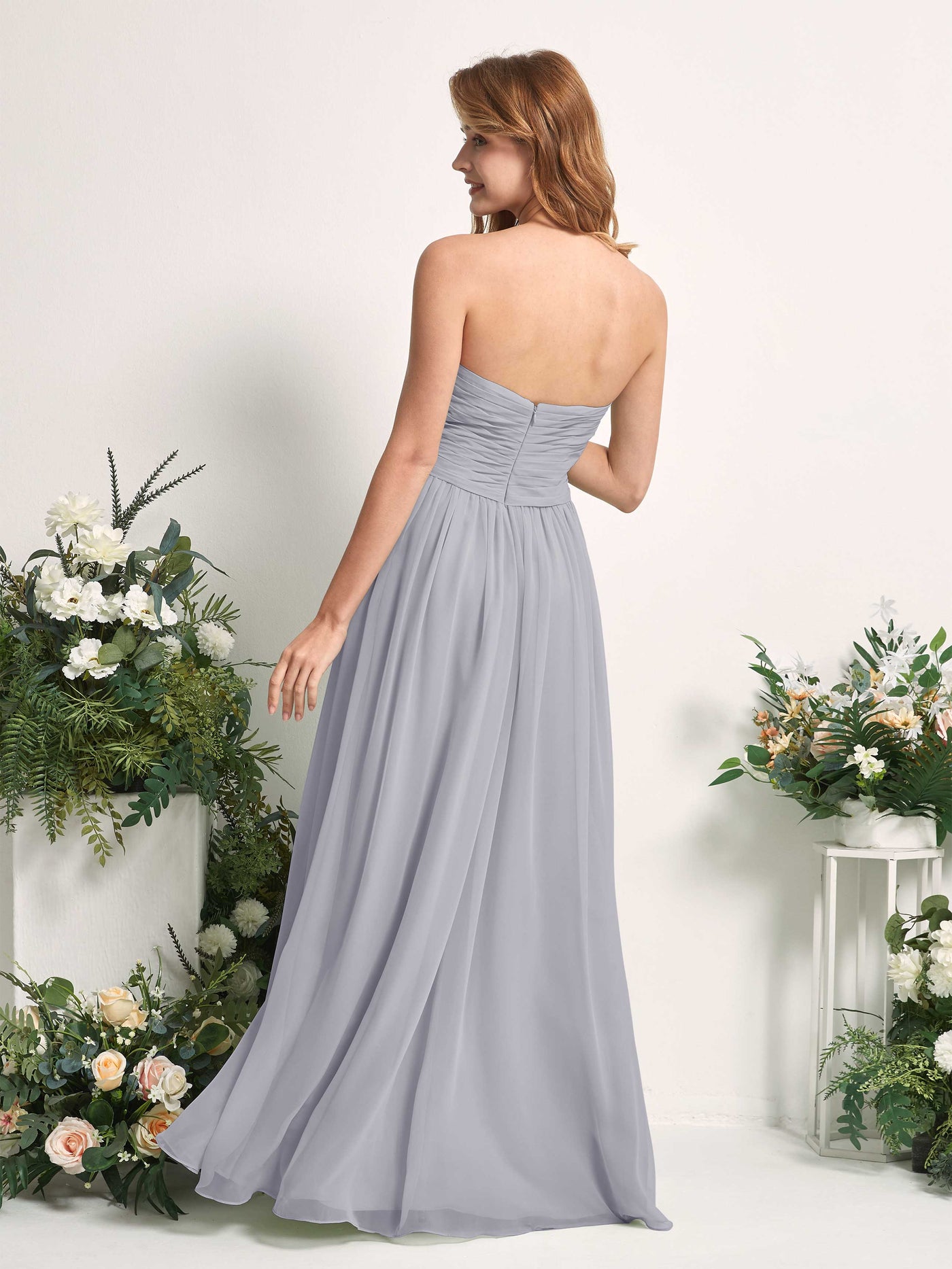Carlyna Vestido Línea A Cuello de corazón Hasta el suelo Gasa Fruncido Dama de honor Lavanda Viejo #color_lavanda-viejo