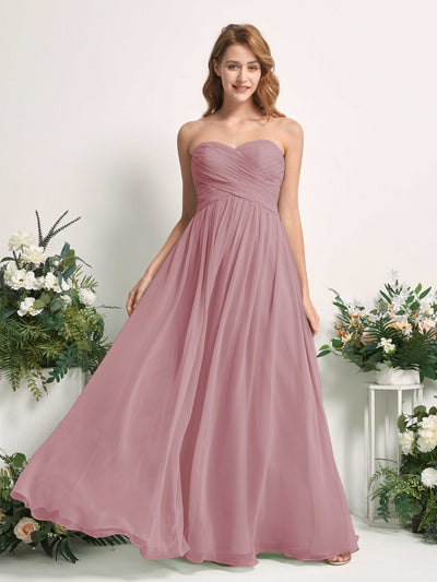Carlyna Vestido Línea A Cuello de corazón Hasta el suelo Gasa Fruncido Dama de honor Malva Clásico #color_malva-cl-sico