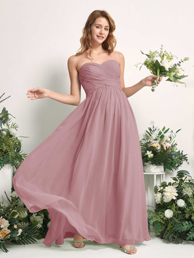 Carlyna Vestido Línea A Cuello de corazón Hasta el suelo Gasa Fruncido Dama de honor Malva Clásico #color_malva-cl-sico