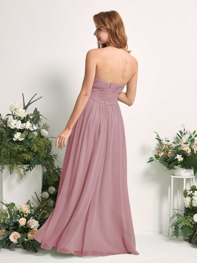 Carlyna Vestido Línea A Cuello de corazón Hasta el suelo Gasa Fruncido Dama de honor Malva Clásico #color_malva-cl-sico