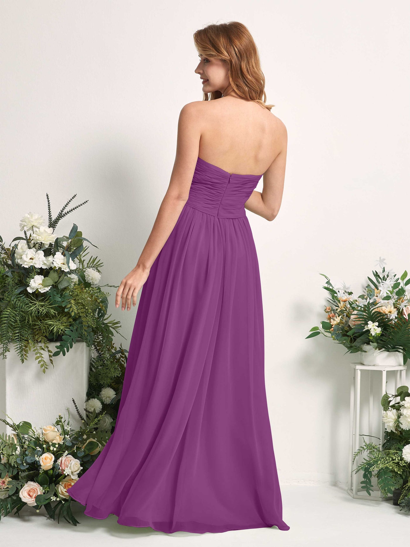 Carlyna Vestido Línea A Cuello de corazón Hasta el suelo Gasa Fruncido Dama de honor Púrpura #color_p-rpura
