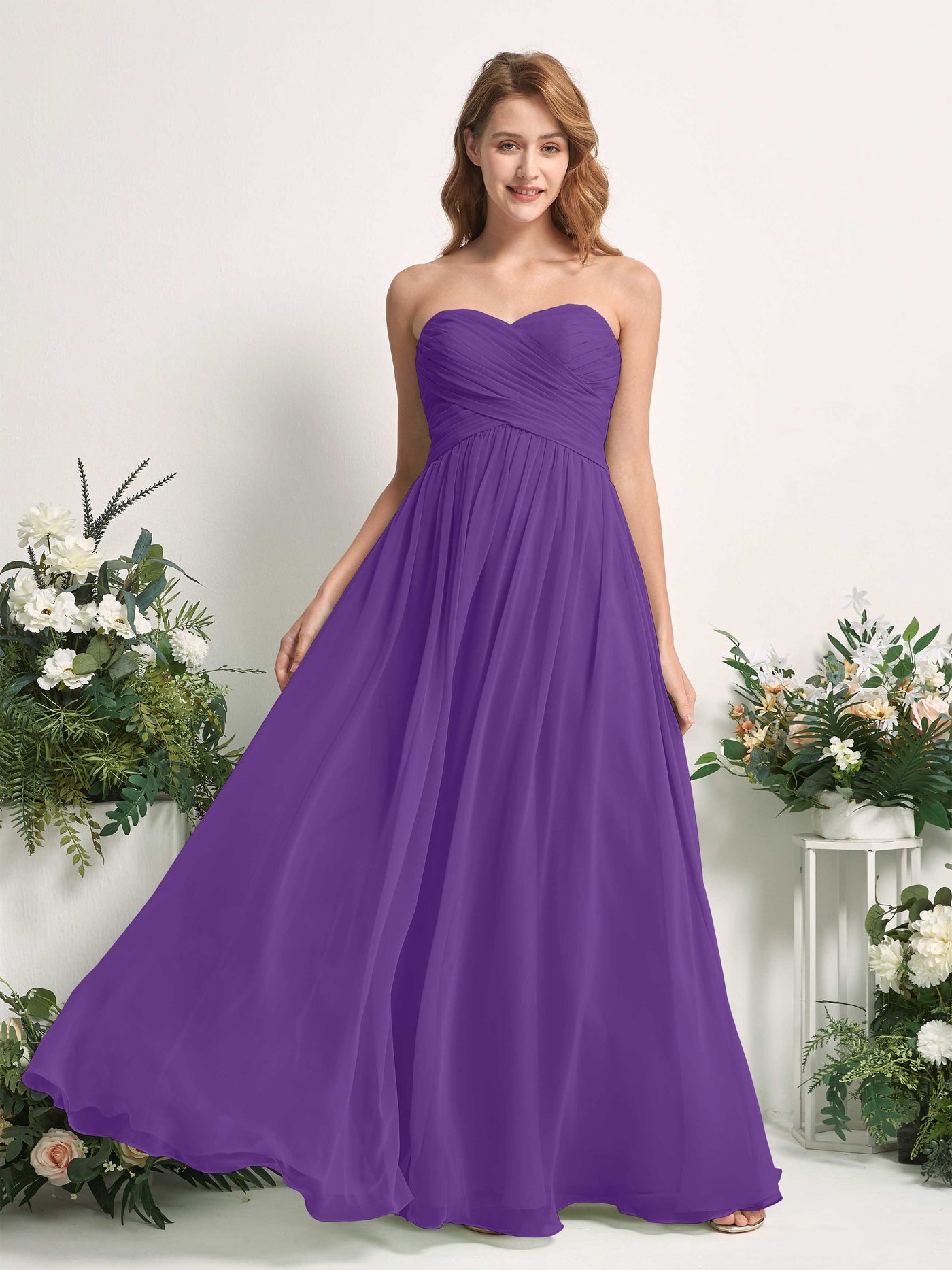 Carlyna Vestido Línea A Cuello de corazón Hasta el suelo Gasa Fruncido Dama de honor Regencia #color_regencia