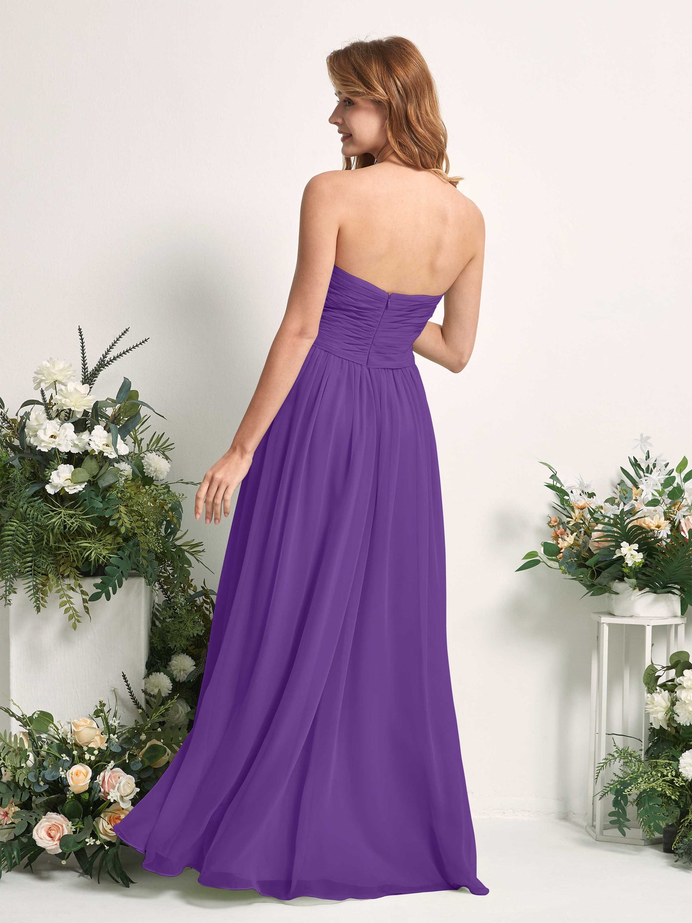 Carlyna Vestido Línea A Cuello de corazón Hasta el suelo Gasa Fruncido Dama de honor Regencia #color_regencia