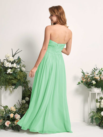 Carlyna Vestido Línea A Cuello de corazón Hasta el suelo Gasa Fruncido Dama de honor Verde Menta #color_verde-menta