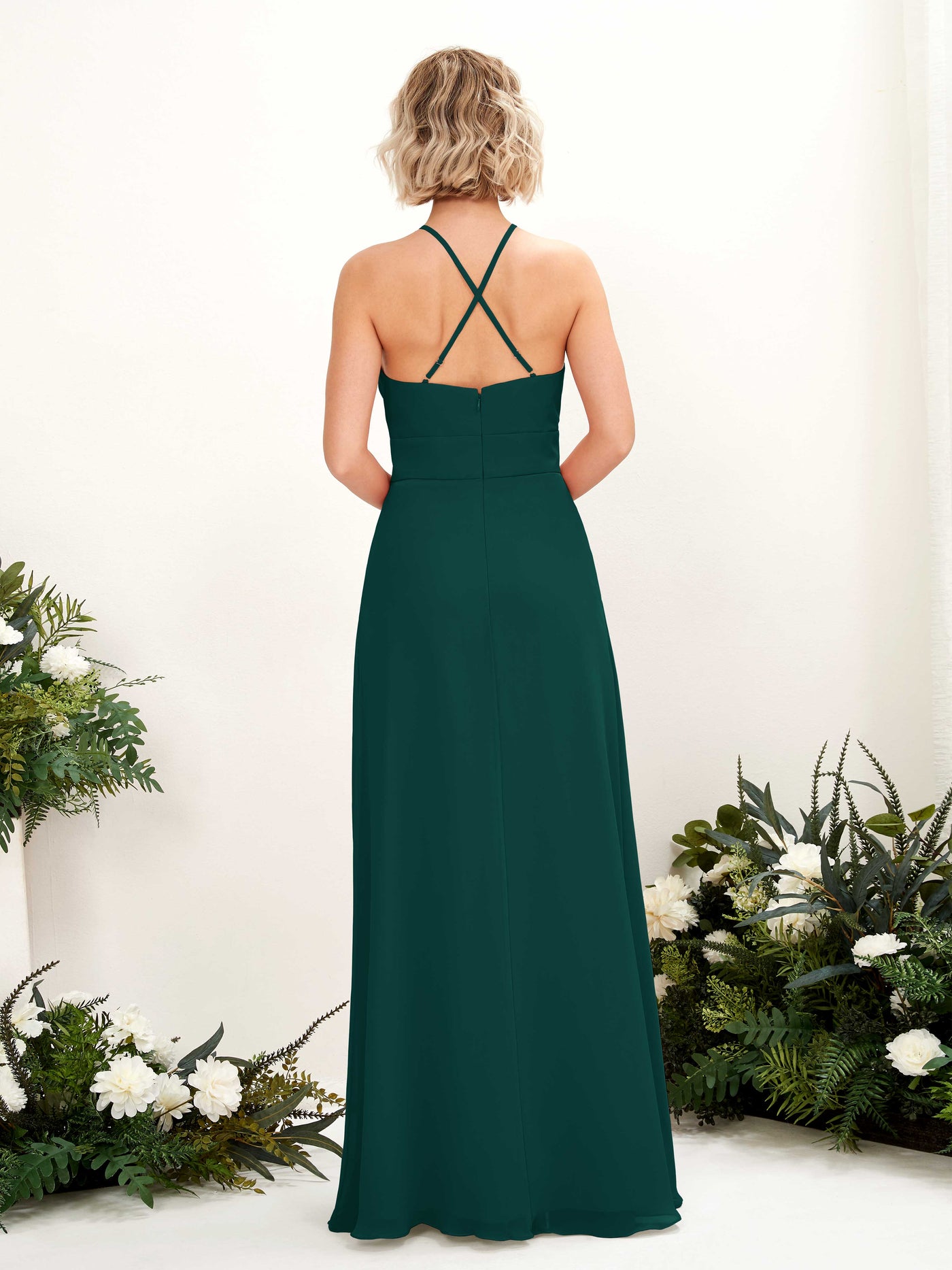 Carlyna Vestido Línea A Cuello Redondo Hasta el Suelo Bolsillos Dama de Honor Esmeralda Oscuro #color_esmeralda-oscuro