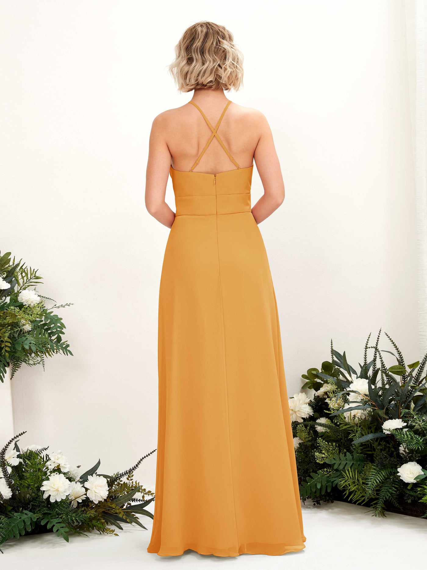 Carlyna Vestido Línea A Cuello Redondo Hasta el Suelo Bolsillos Dama de Honor Mango #color_mango