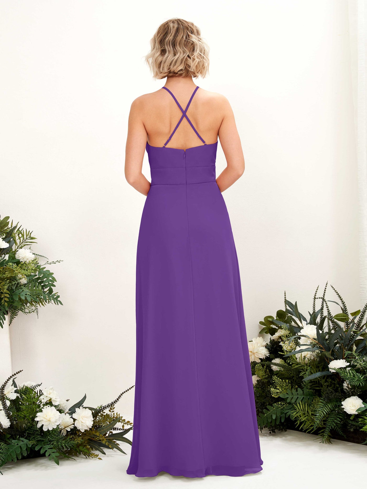 Carlyna Vestido Línea A Cuello Redondo Hasta el Suelo Bolsillos Dama de Honor Regencia #color_regencia