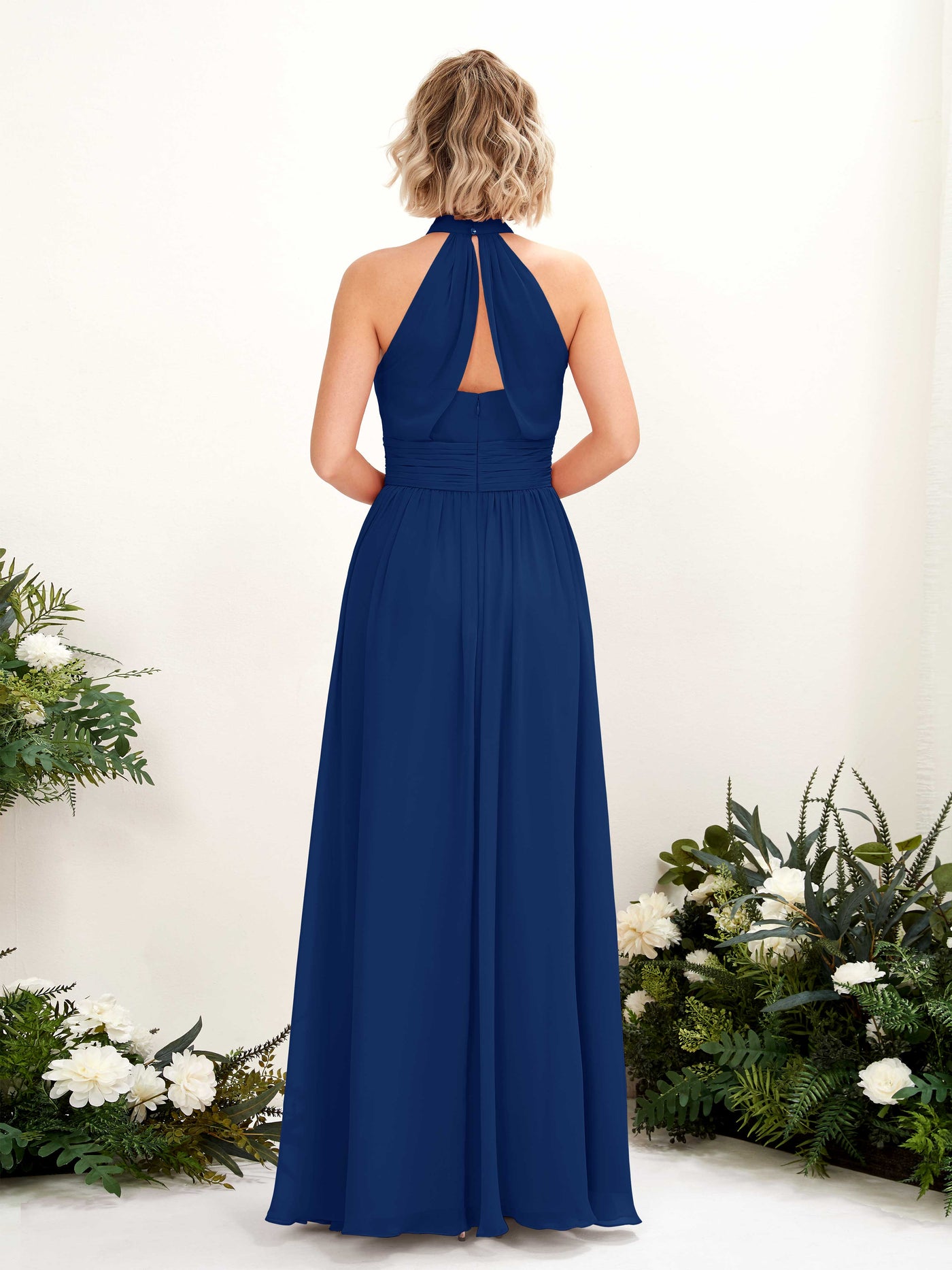 Carlyna Vestido Línea A Cuello Redondo Hasta el Suelo Dama de Honor Azul Real #color_azul-real