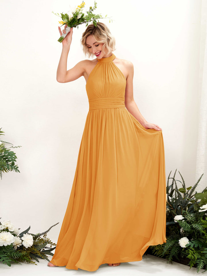 Carlyna Vestido Línea A Cuello Redondo Hasta el Suelo Dama de Honor Mango 