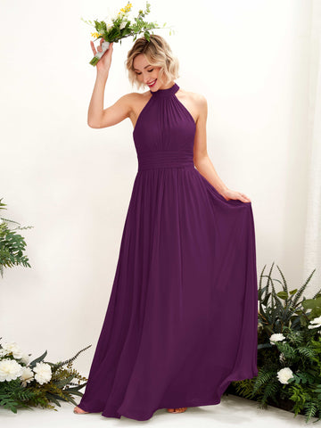 Carlyna Vestido Línea A Cuello Redondo Hasta el Suelo Dama de Honor Uva #color_uva