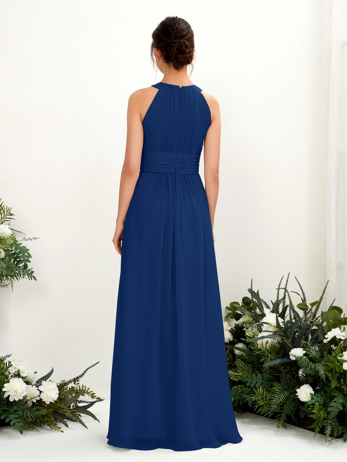 Carlyna Vestido línea A cuello redondo hasta el suelo fruncido dama de honor Azul Real #color_azul-real