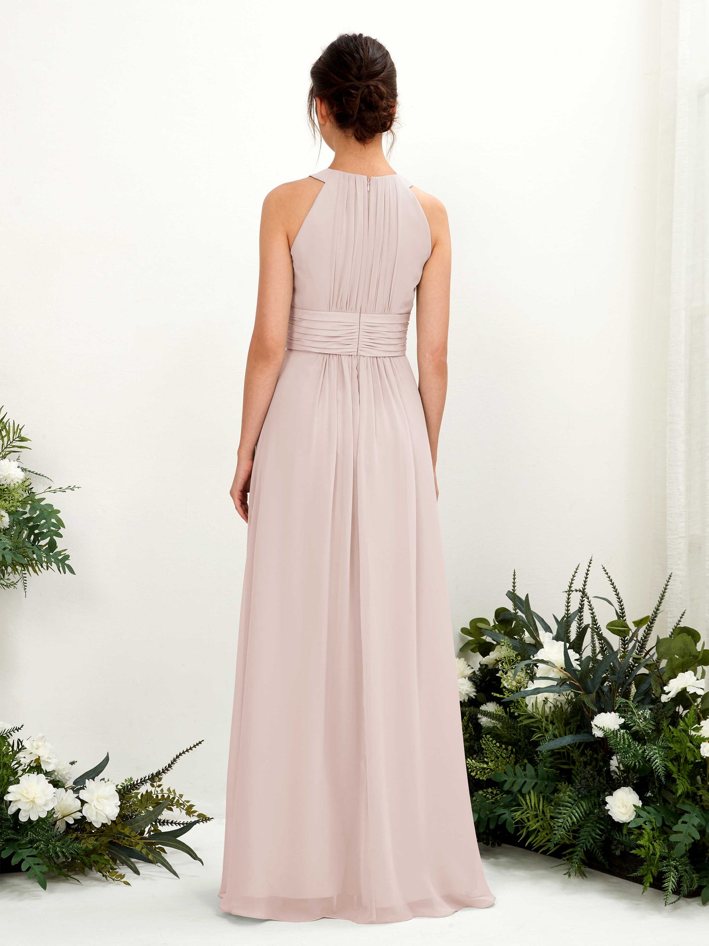 Carlyna Vestido línea A cuello redondo hasta el suelo fruncido dama de honor Biscotti #color_biscotti