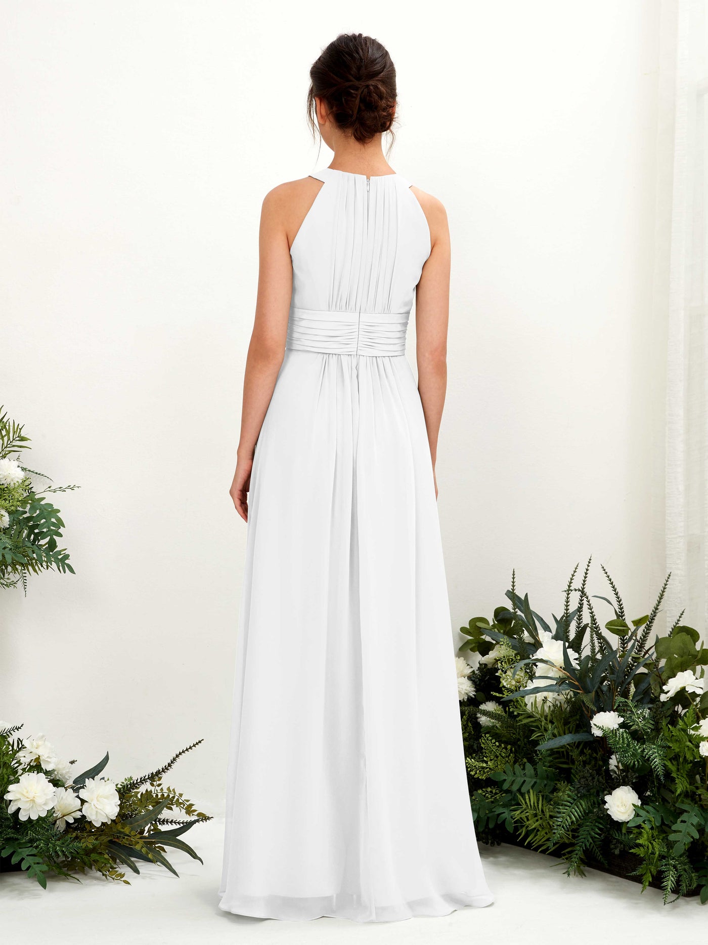 Carlyna Vestido línea A cuello redondo hasta el suelo fruncido dama de honor Blanco #color_blanco