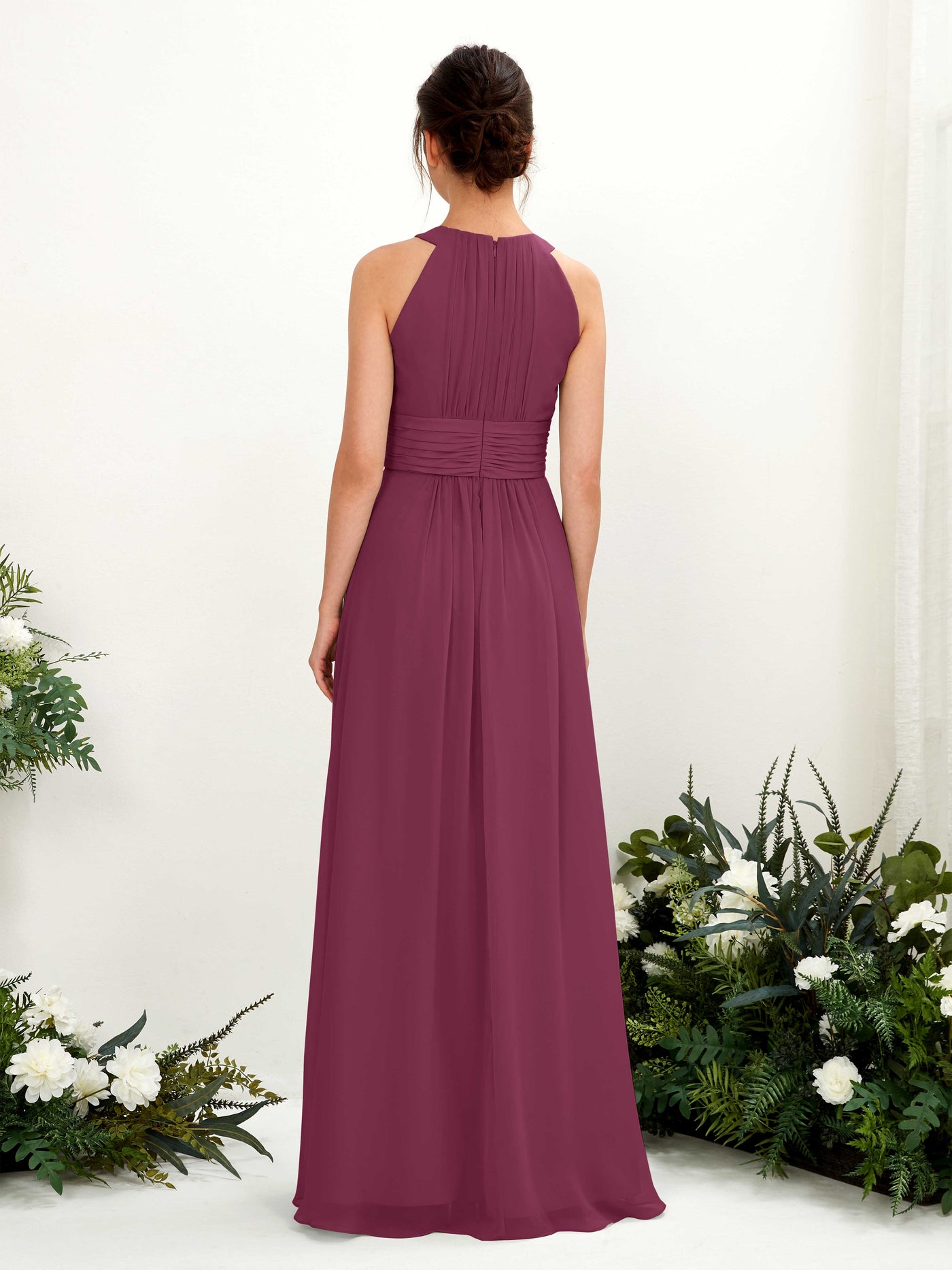 Carlyna Vestido línea A cuello redondo hasta el suelo fruncido dama de honor Chianti #color_chianti