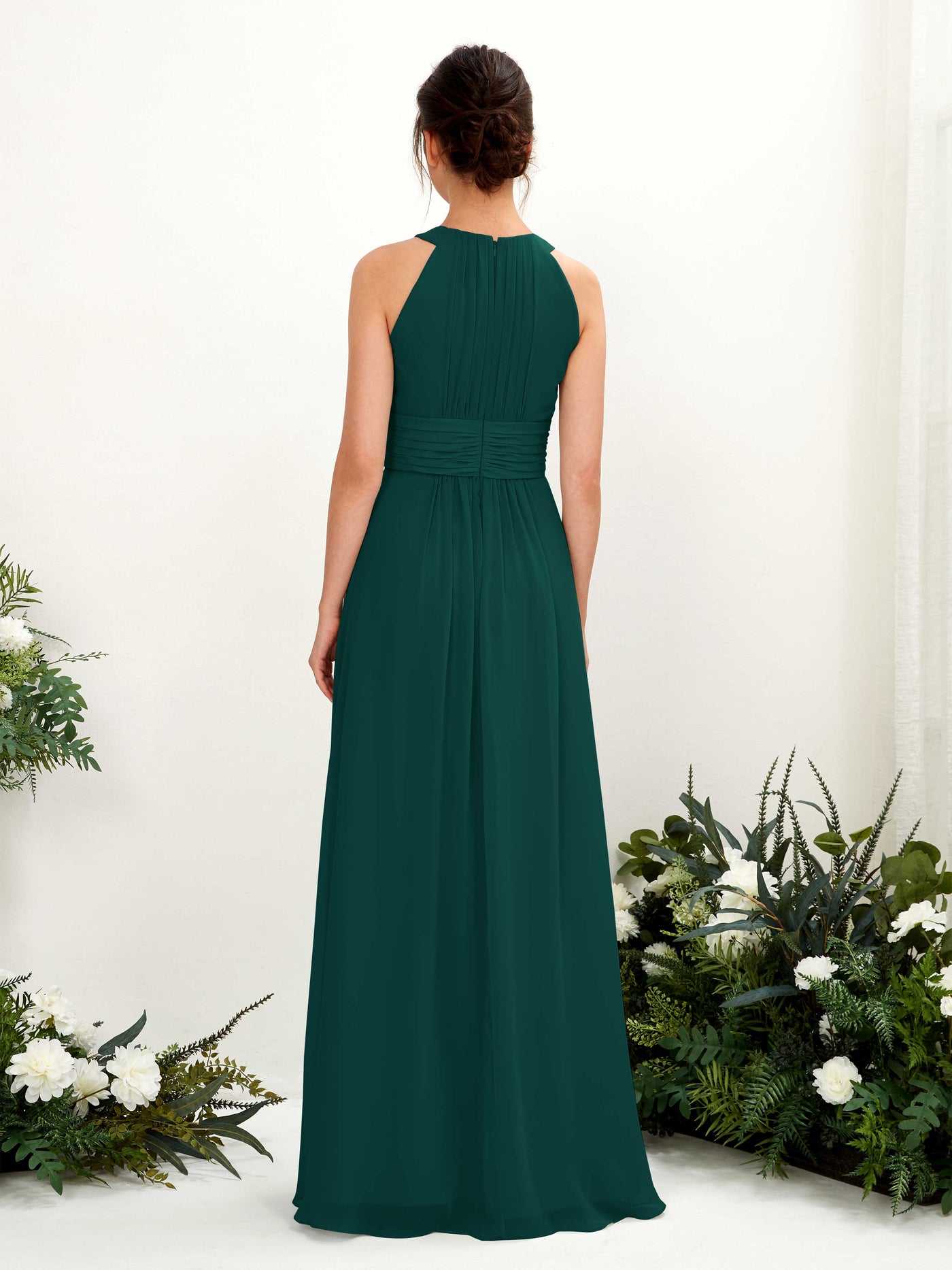 Carlyna Vestido línea A cuello redondo hasta el suelo fruncido dama de honor Esmeralda Oscuro #color_esmeralda-oscuro