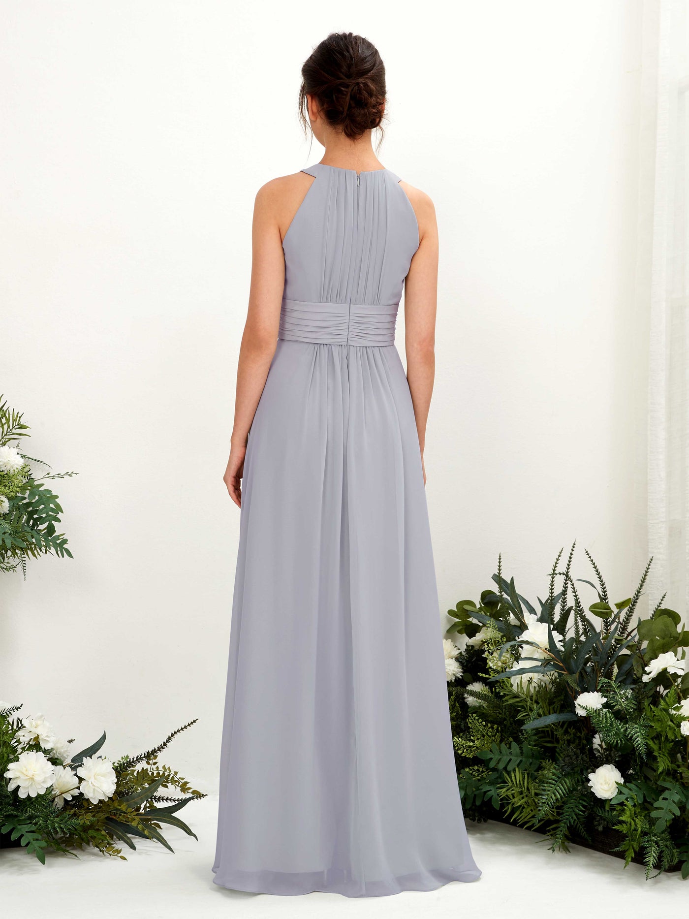 Carlyna Vestido línea A cuello redondo hasta el suelo fruncido dama de honor Lavanda Viejo #color_lavanda-viejo