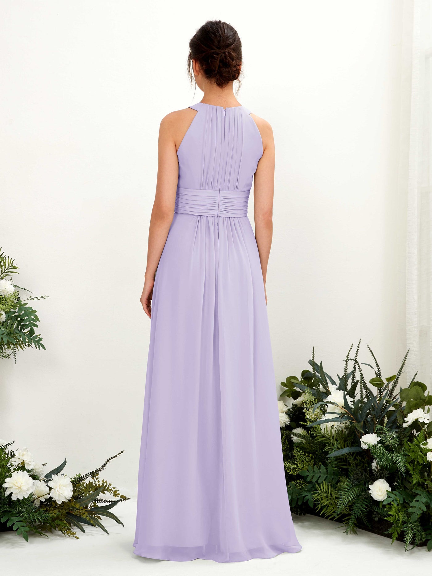 Carlyna Vestido línea A cuello redondo hasta el suelo fruncido dama de honor Lila #color_lila