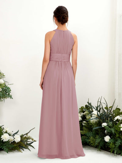 Carlyna Vestido línea A cuello redondo hasta el suelo fruncido dama de honor Malva Clásico #color_malva-cl-sico