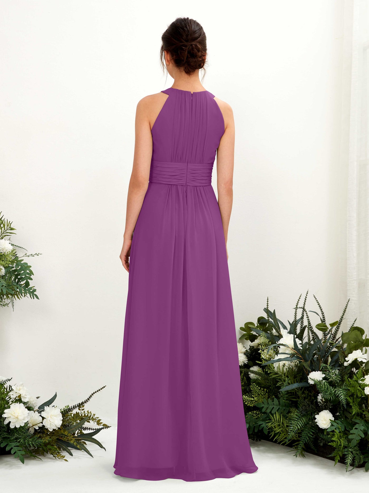 Carlyna Vestido línea A cuello redondo hasta el suelo fruncido dama de honor Púrpura #color_p-rpura