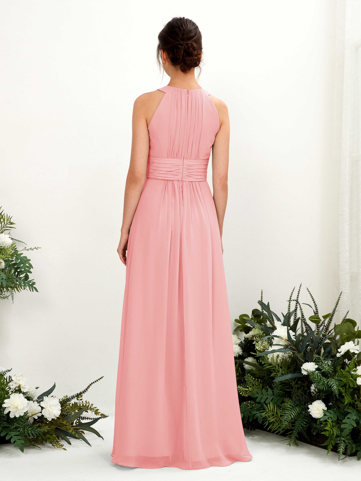 Carlyna Vestido línea A cuello redondo hasta el suelo fruncido dama de honor Rosa Ballet #color_rosa-ballet