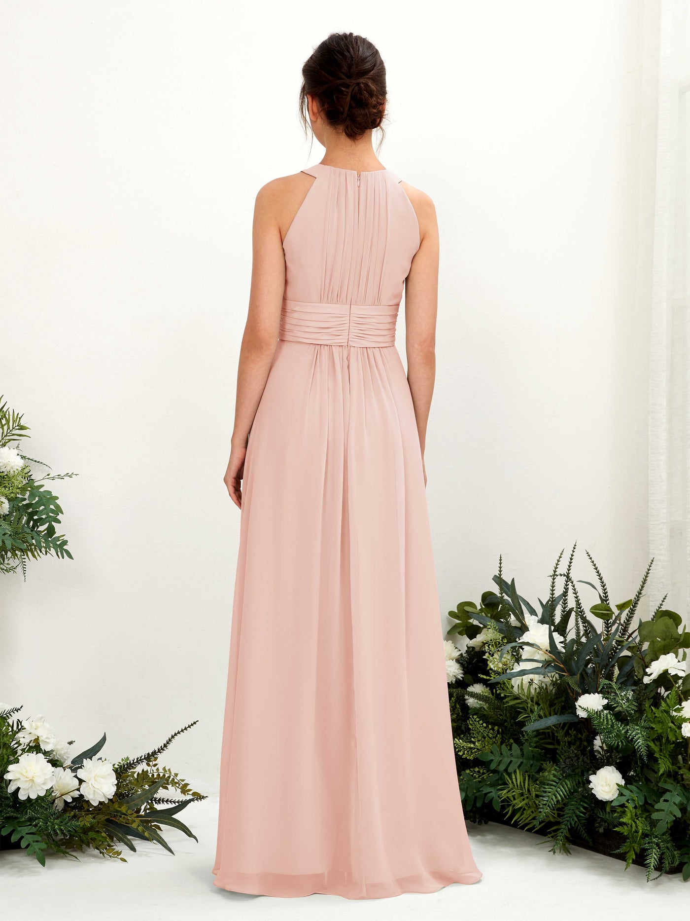 Carlyna Vestido línea A cuello redondo hasta el suelo fruncido dama de honor Rosa Perla #color_rosa-perla