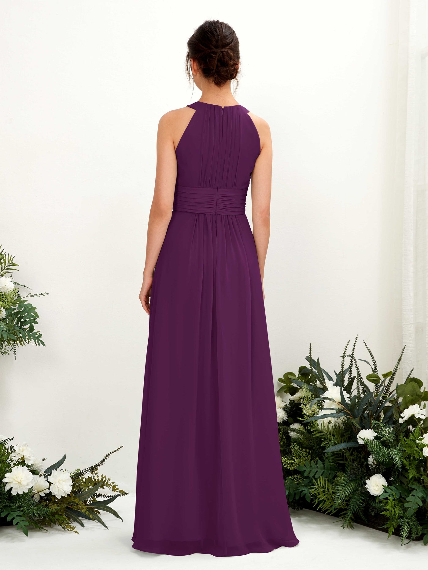 Carlyna Vestido línea A cuello redondo hasta el suelo fruncido dama de honor Uva #color_uva