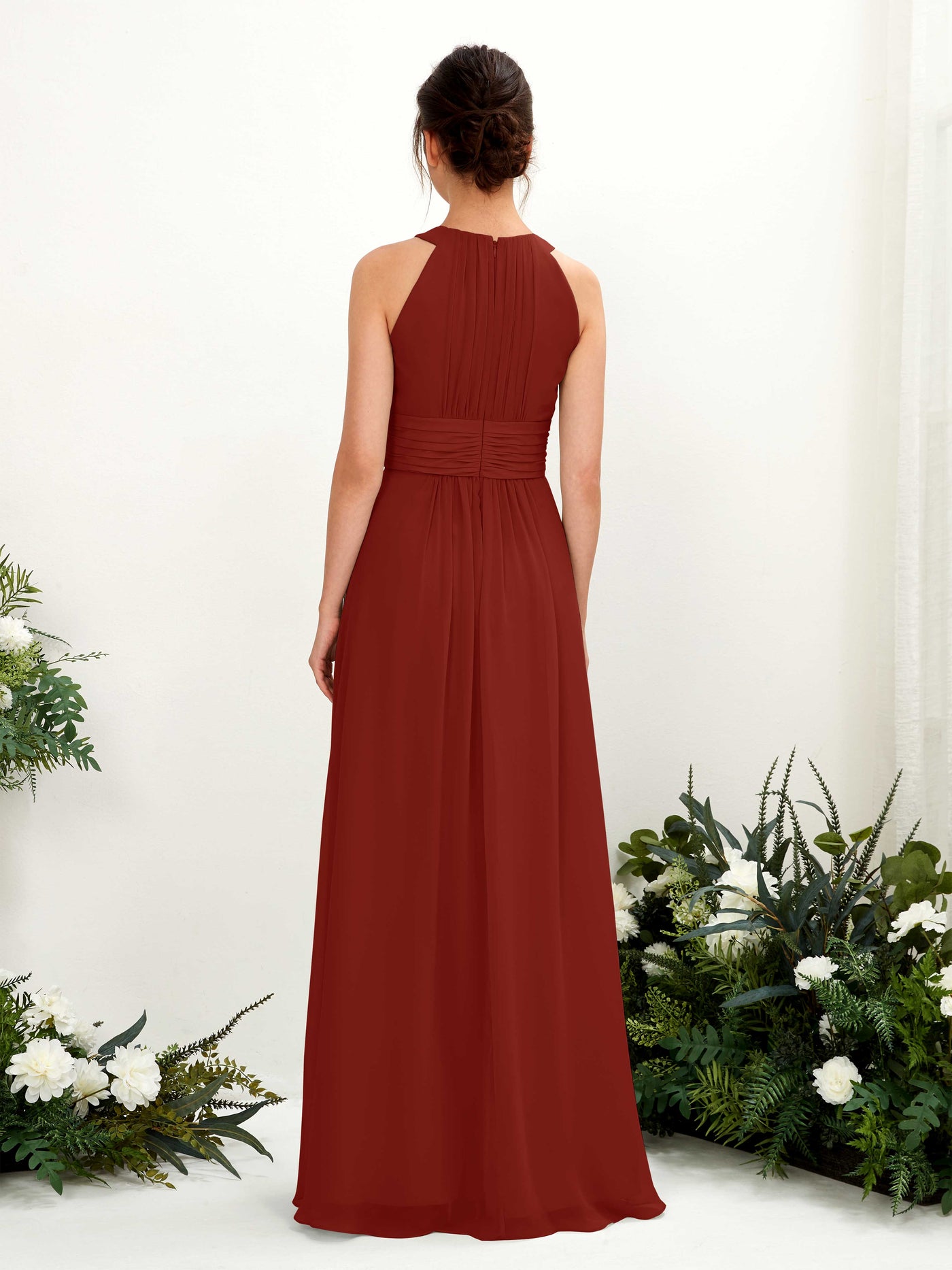 Carlyna Vestido línea A cuello redondo hasta el suelo fruncido dama de honor Óxido #color_xido