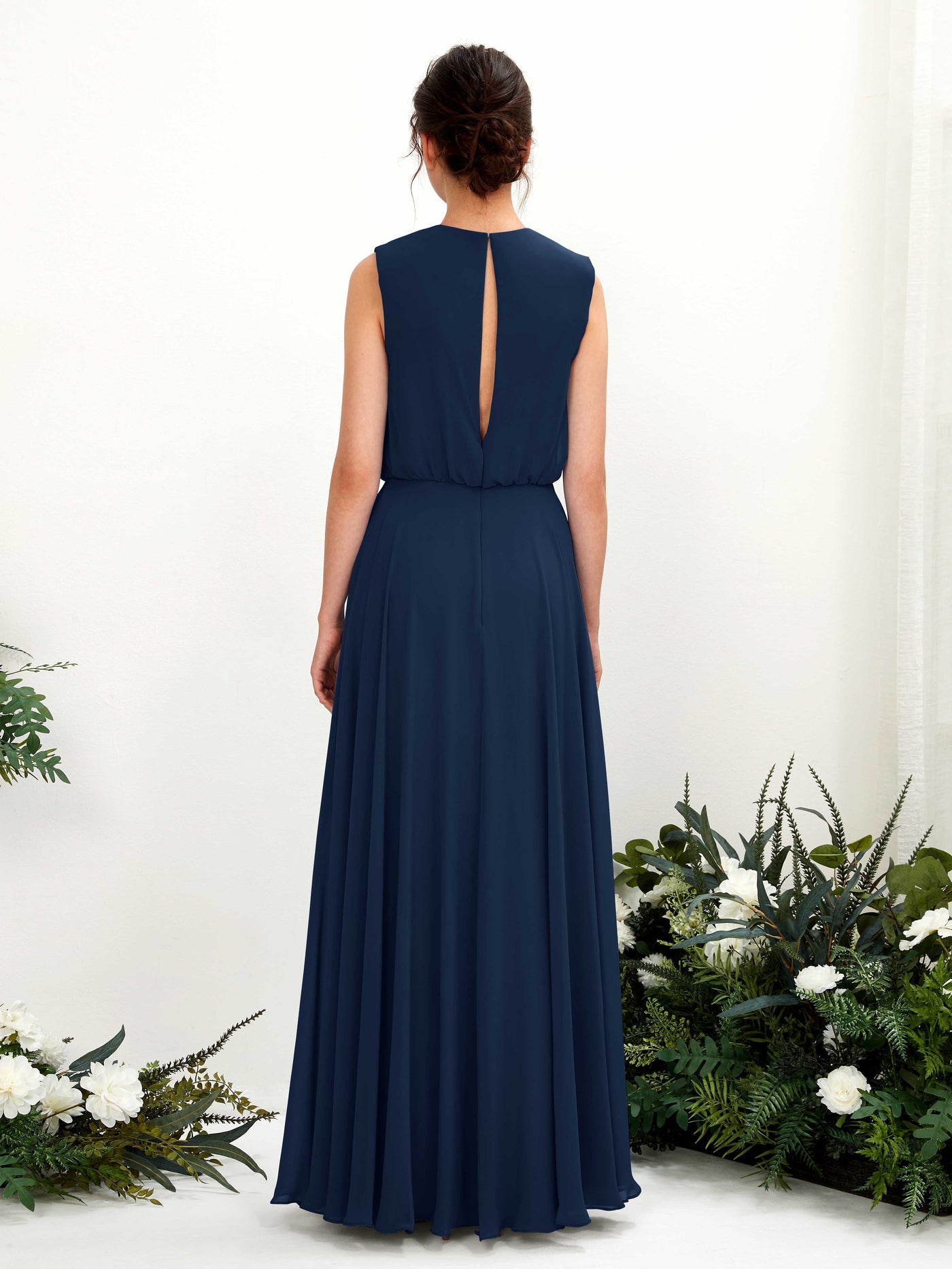 Carlyna Vestido línea A cuello redondo hasta el suelo gasa dama de honor Azul Marino #color_azul-marino