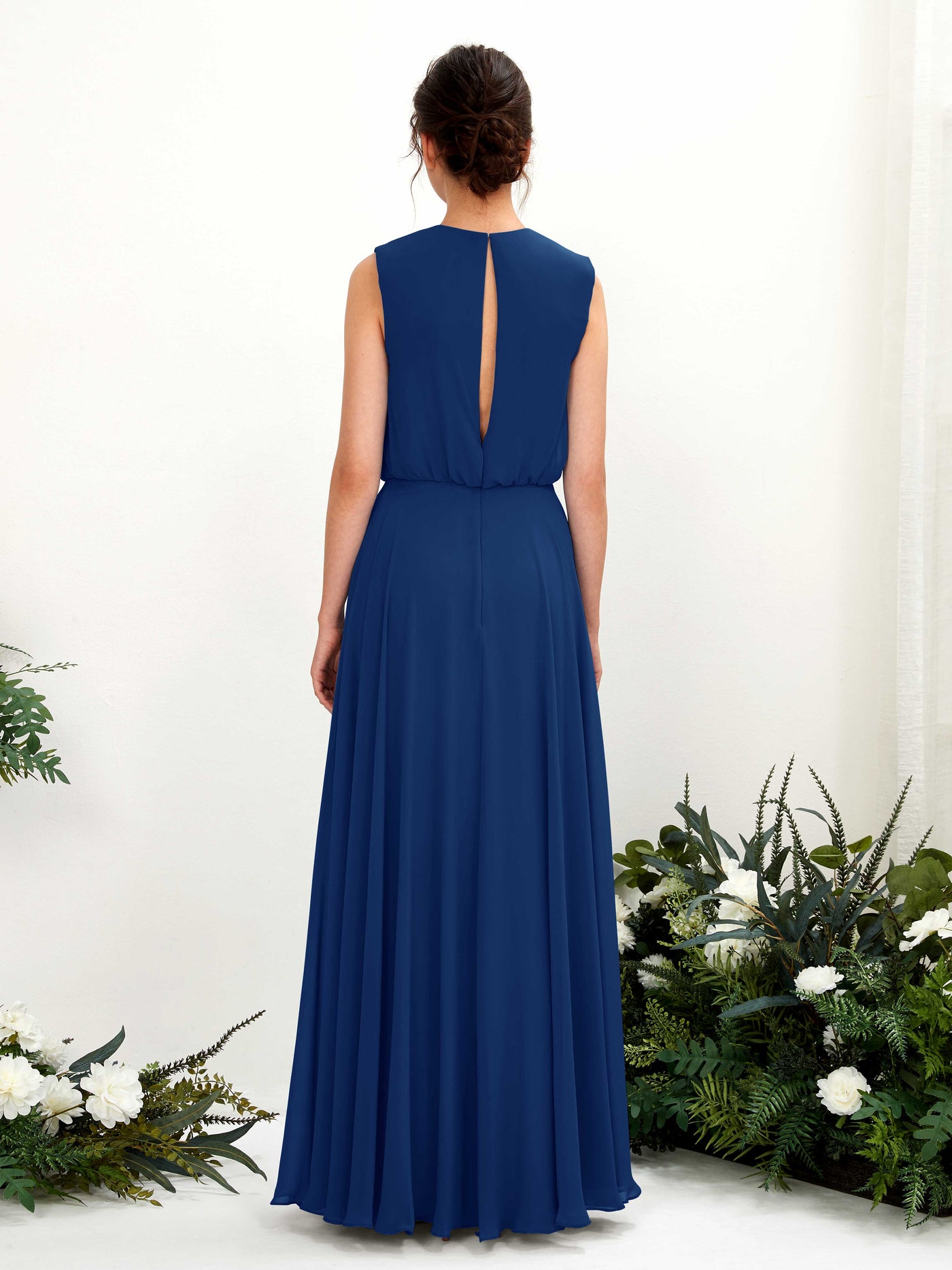 Carlyna Vestido línea A cuello redondo hasta el suelo gasa dama de honor Azul Real #color_azul-real