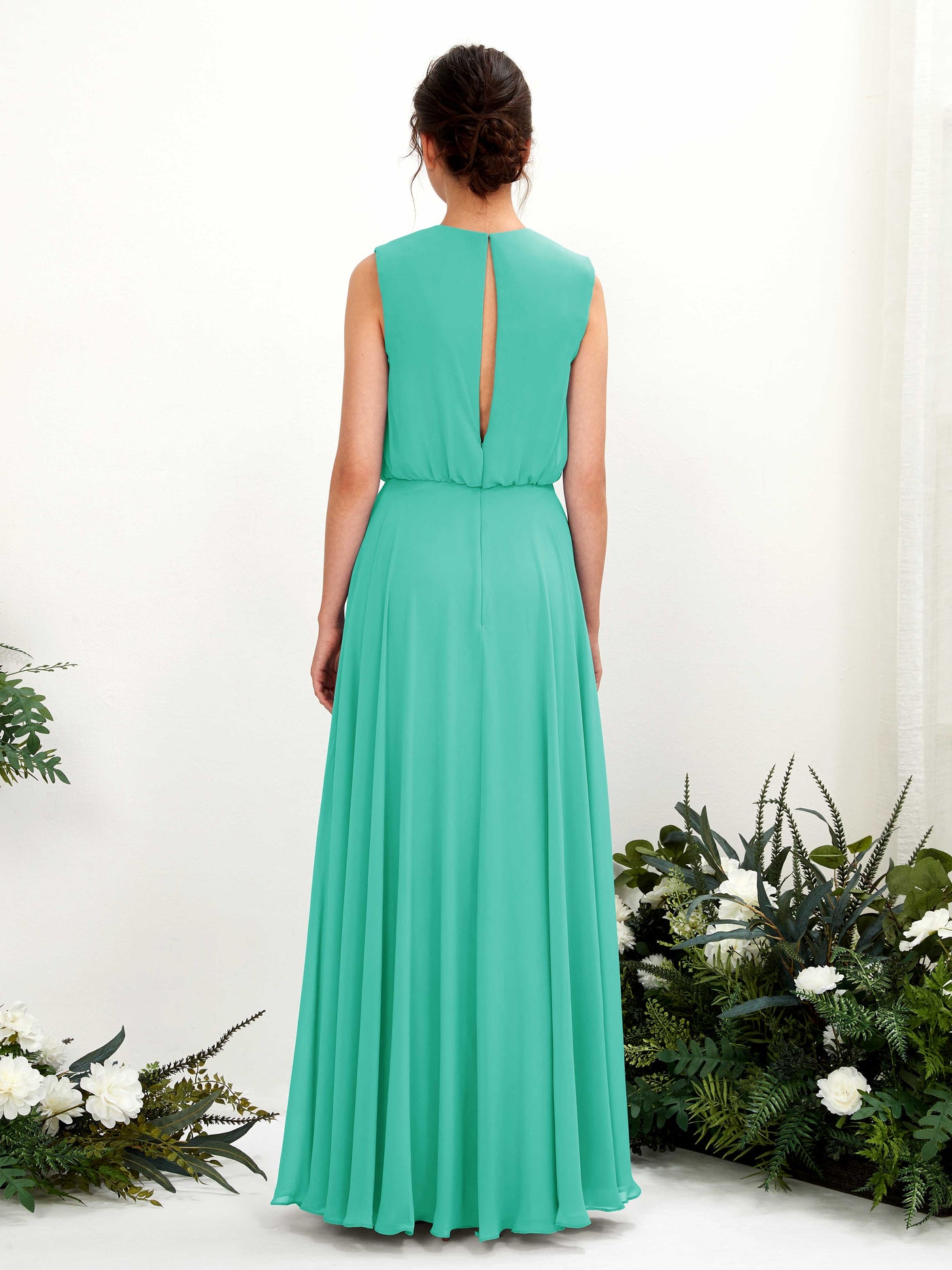Carlyna Vestido línea A cuello redondo hasta el suelo gasa dama de honor Azul Tiffany #color_azul-tiffany