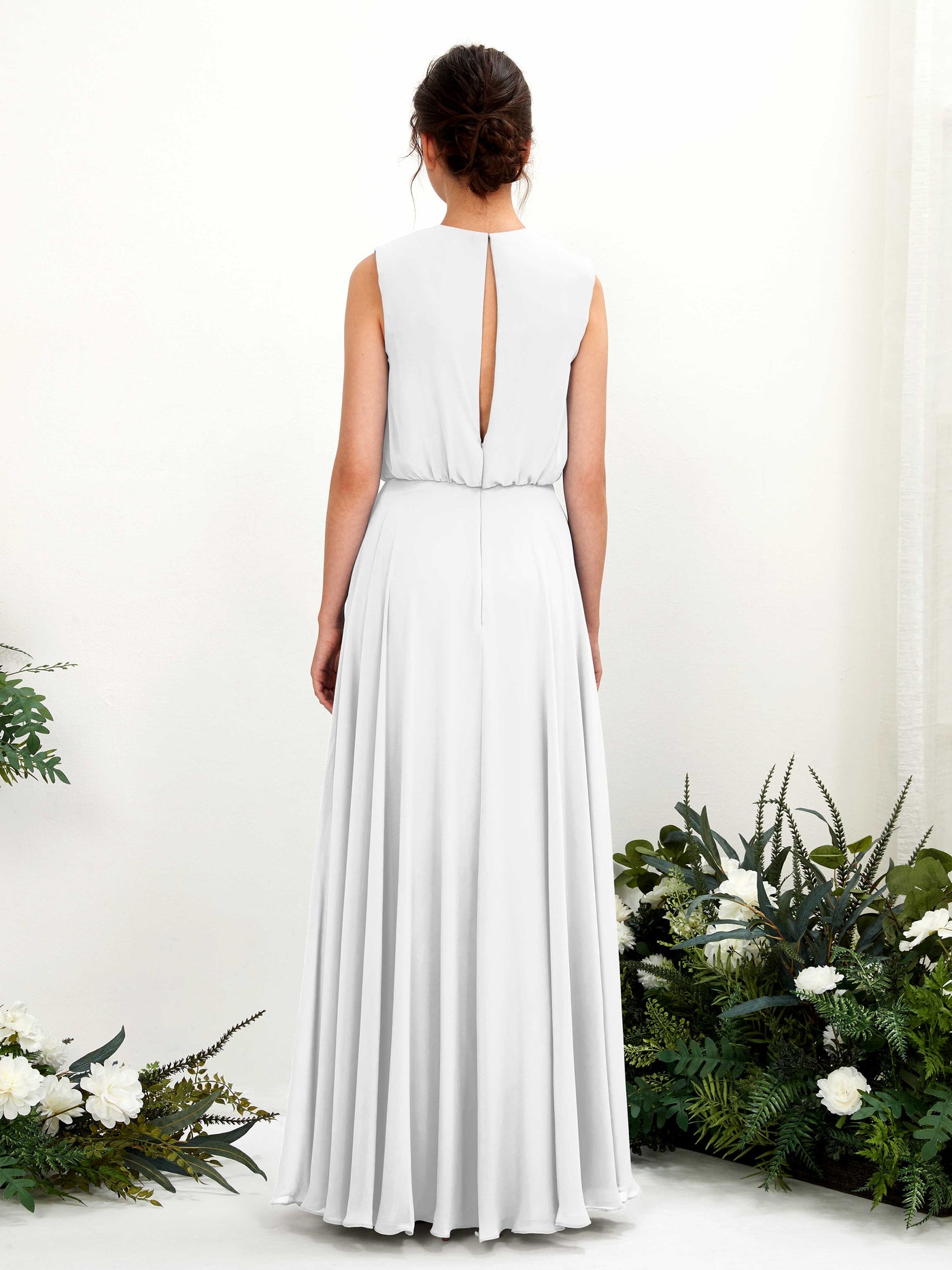 Carlyna Vestido línea A cuello redondo hasta el suelo gasa dama de honor Blanco #color_blanco