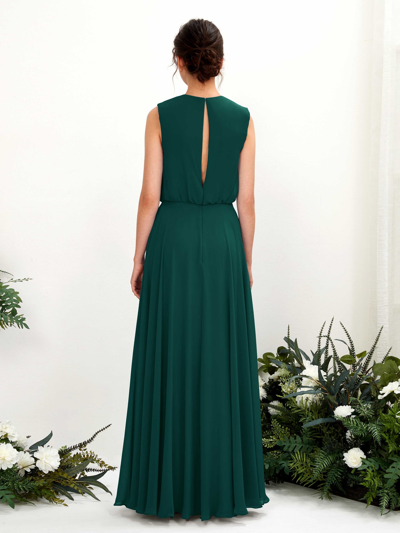 Carlyna Vestido línea A cuello redondo hasta el suelo gasa dama de honor Esmeralda Oscuro #color_esmeralda-oscuro