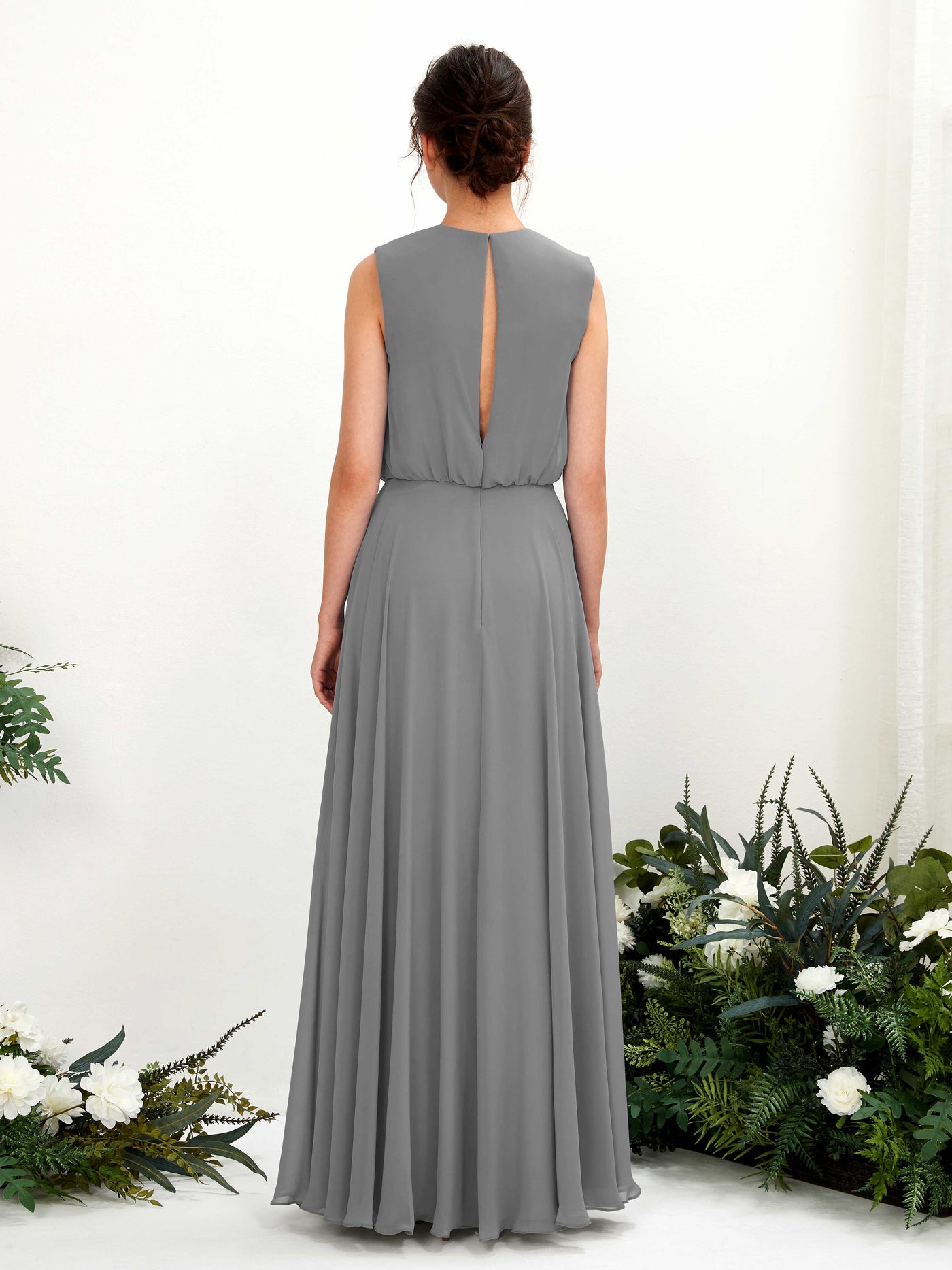 Carlyna Vestido línea A cuello redondo hasta el suelo gasa dama de honor Gris Acero #color_gris-acero