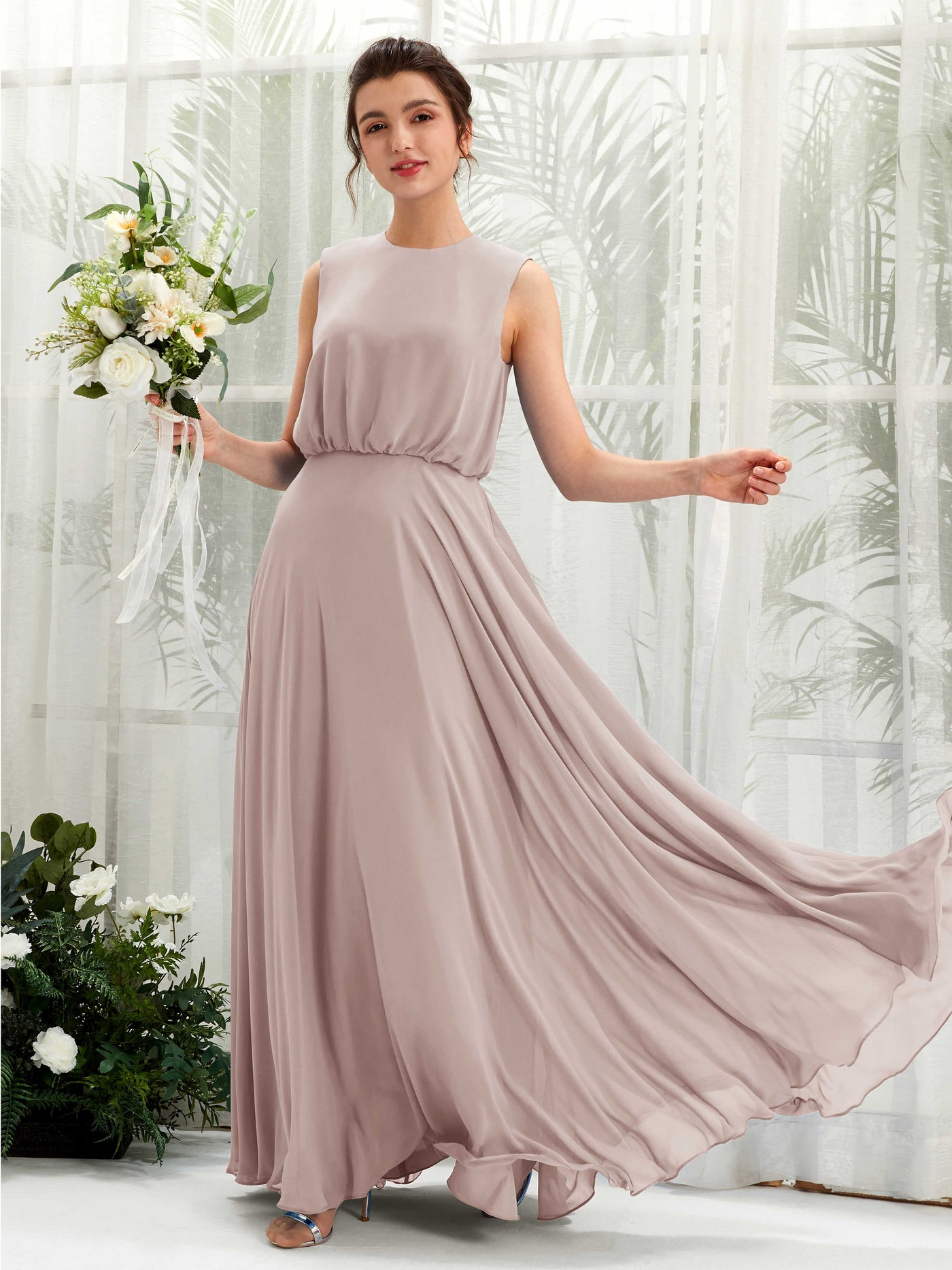 Carlyna Vestido línea A cuello redondo hasta el suelo gasa dama de honor Gris Pardo #color_gris-pardo