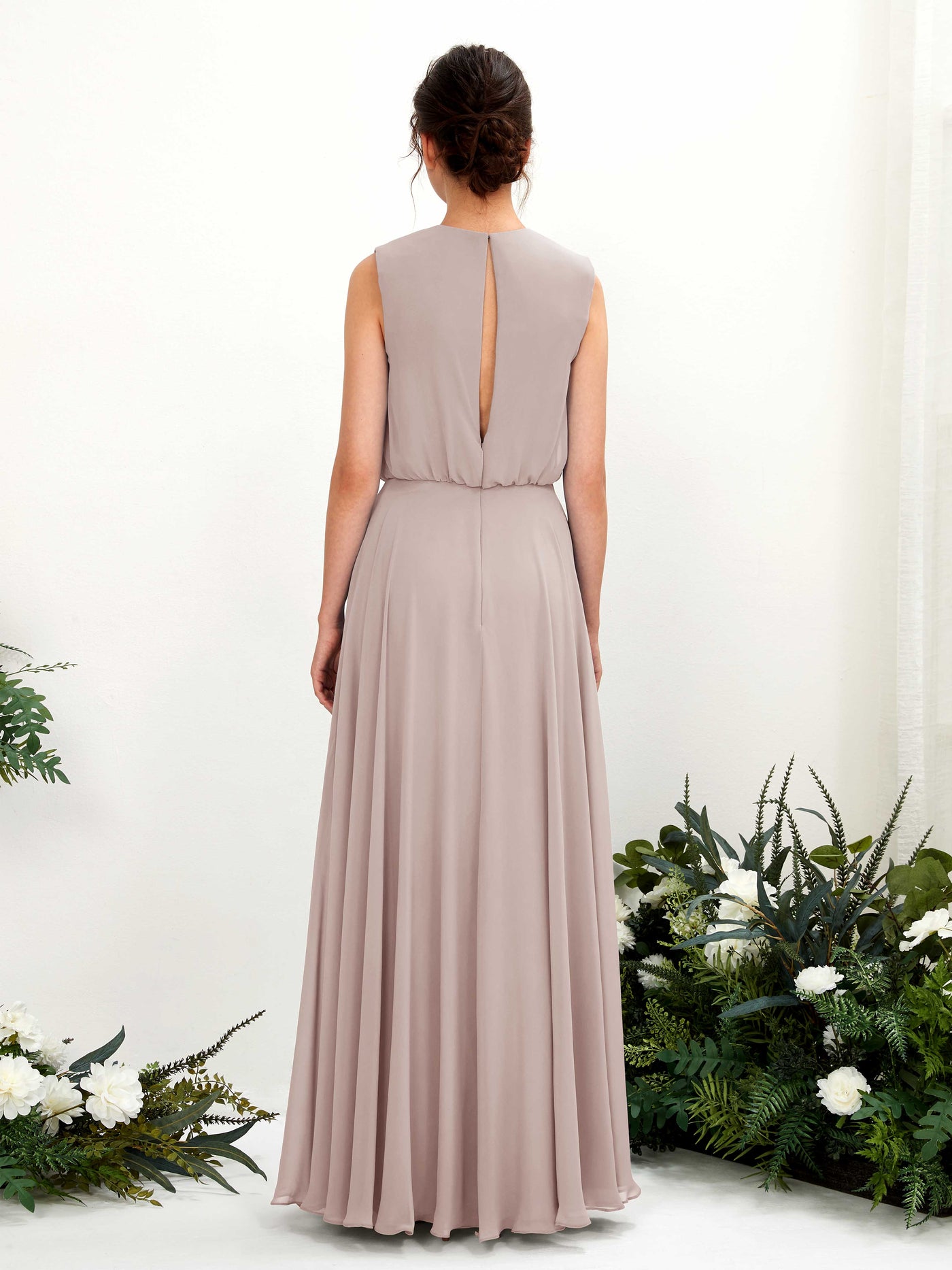 Carlyna Vestido línea A cuello redondo hasta el suelo gasa dama de honor Gris Pardo #color_gris-pardo