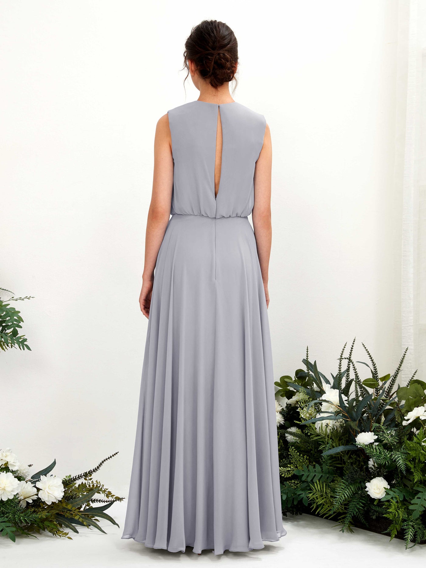 Carlyna Vestido línea A cuello redondo hasta el suelo gasa dama de honor Lavanda Viejo #color_lavanda-viejo