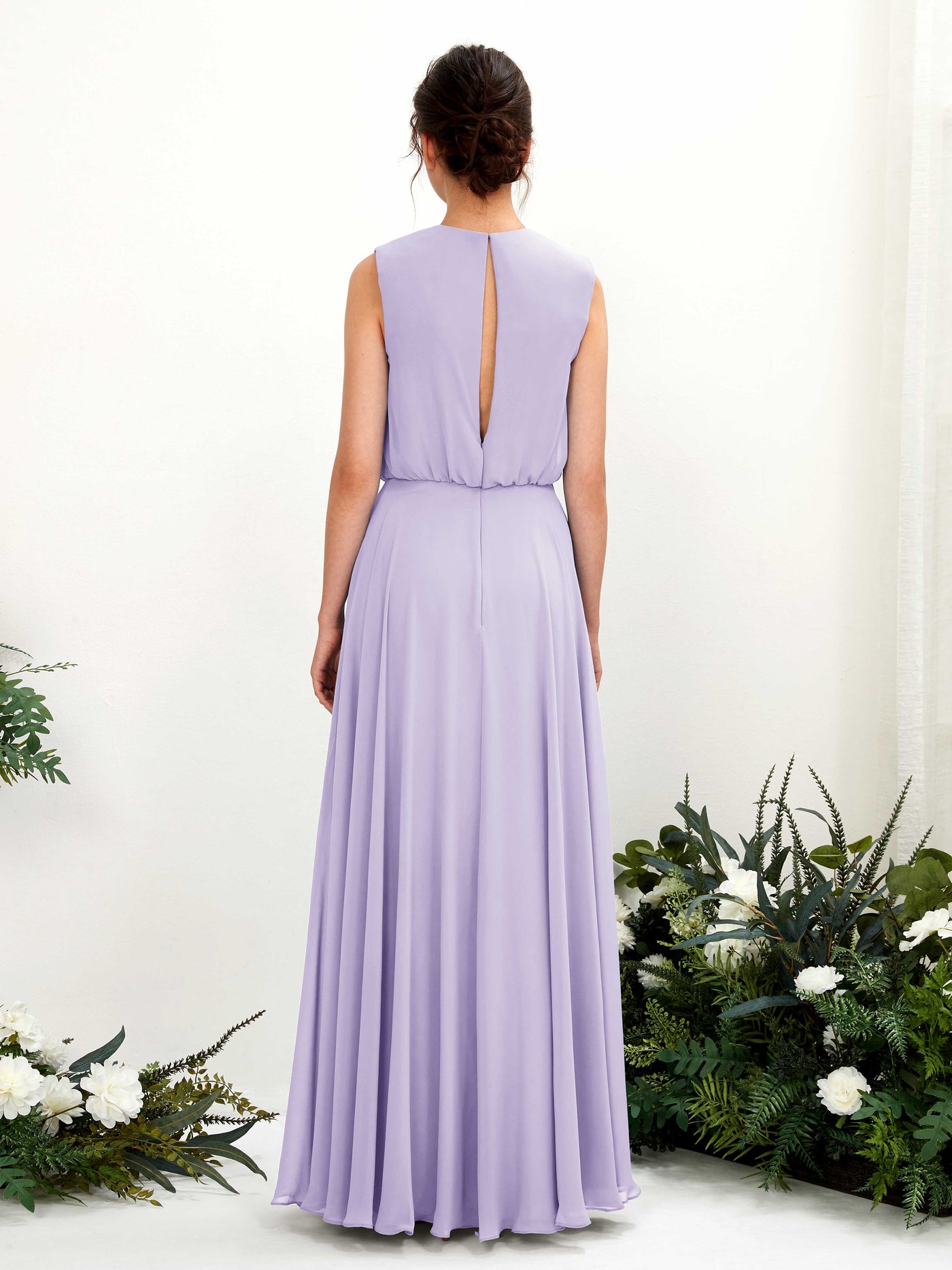 Carlyna Vestido línea A cuello redondo hasta el suelo gasa dama de honor Lila #color_lila