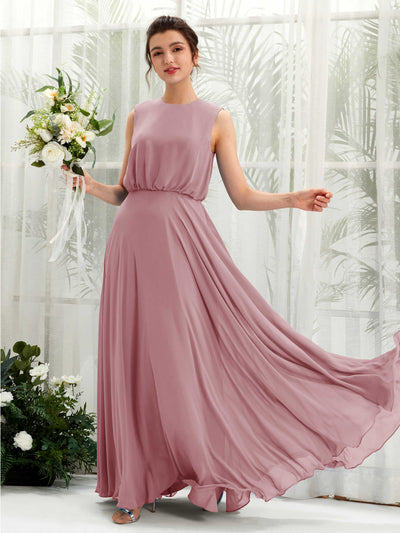 Carlyna Vestido línea A cuello redondo hasta el suelo gasa dama de honor Malva Clásico #color_malva-cl-sico