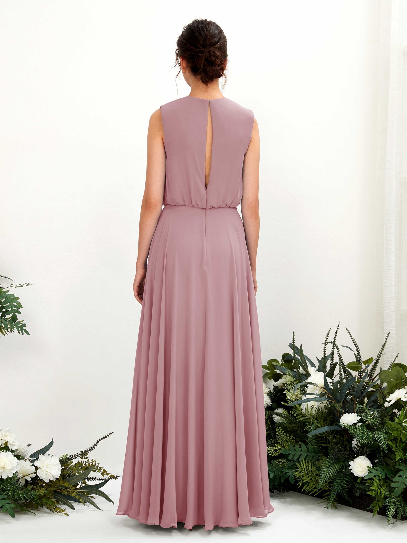 Carlyna Vestido línea A cuello redondo hasta el suelo gasa dama de honor Malva Clásico #color_malva-cl-sico