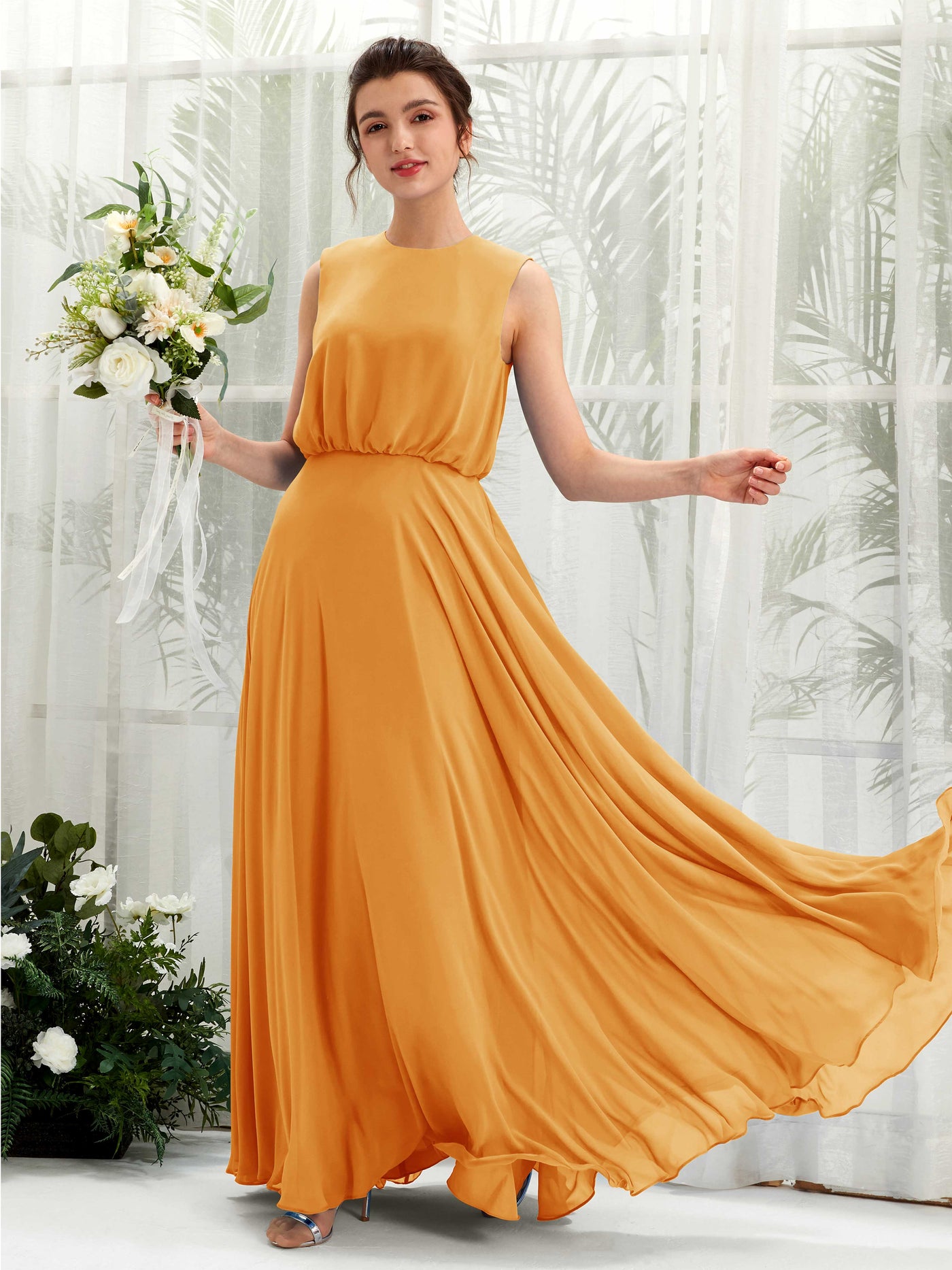 Carlyna Vestido línea A cuello redondo hasta el suelo gasa dama de honor Mango #color_mango