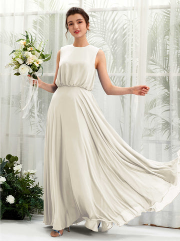 Carlyna Vestido línea A cuello redondo hasta el suelo gasa dama de honor Marfil #color_marfil