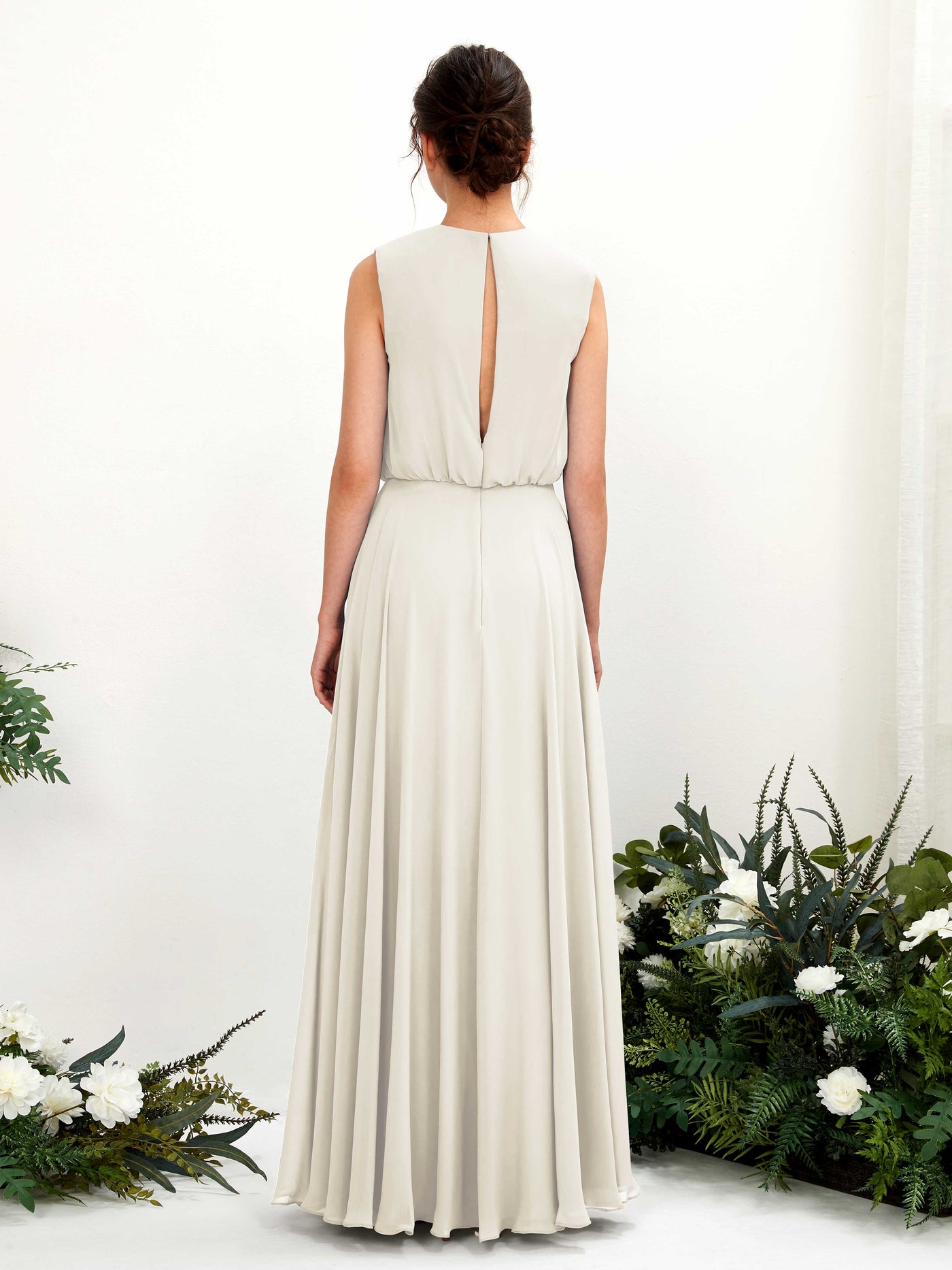 Carlyna Vestido línea A cuello redondo hasta el suelo gasa dama de honor Marfil #color_marfil